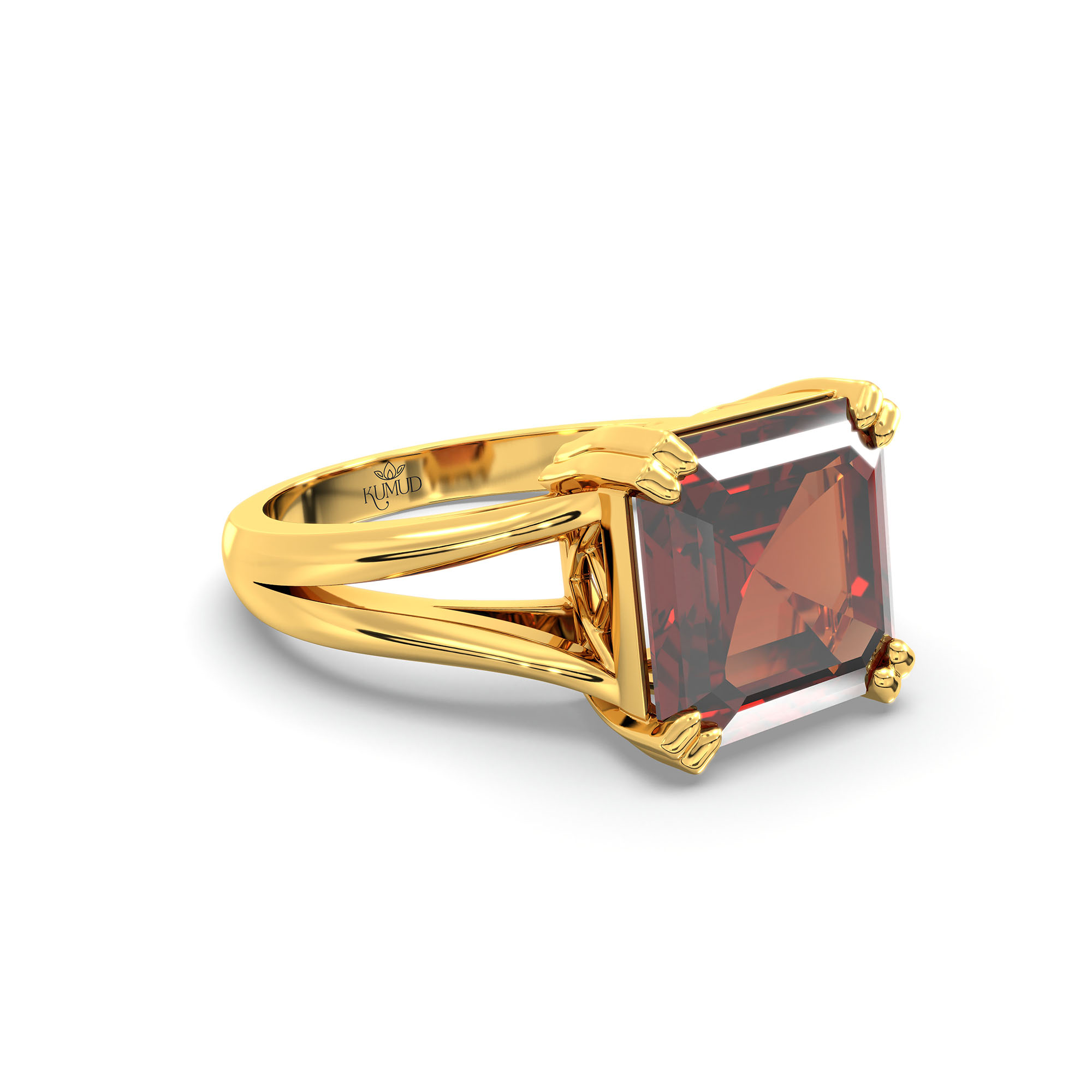 Hessonite (Gomed) Ring in 22K Yellow Gold – Cushion 8 mm, Prong Setting, 5 g (Design K15-18) thumbnail