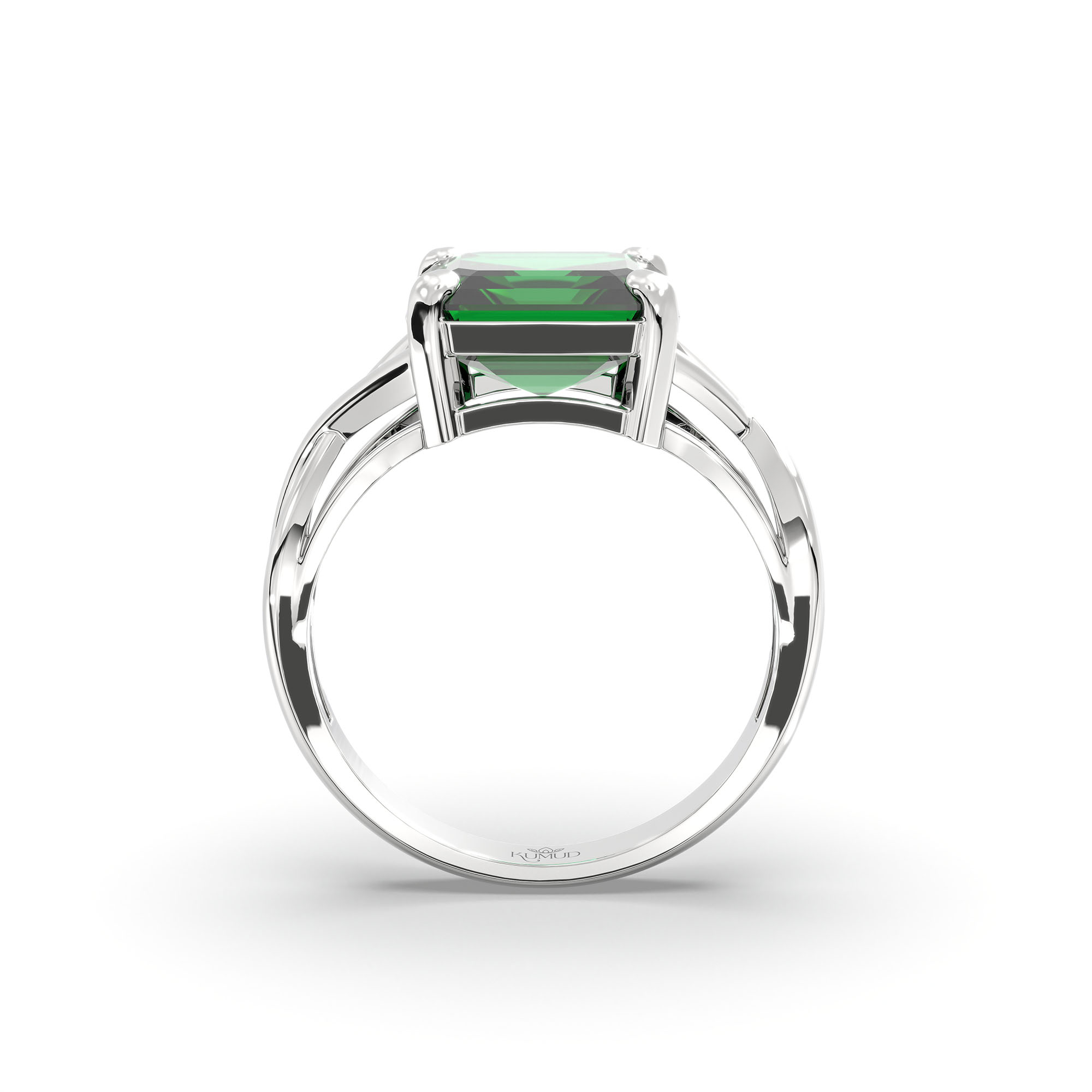 Emerald (Panna) Ring in 18K White Gold – Cushion 8 mm, Prong Setting, 4 g (Design K15-19) thumbnail