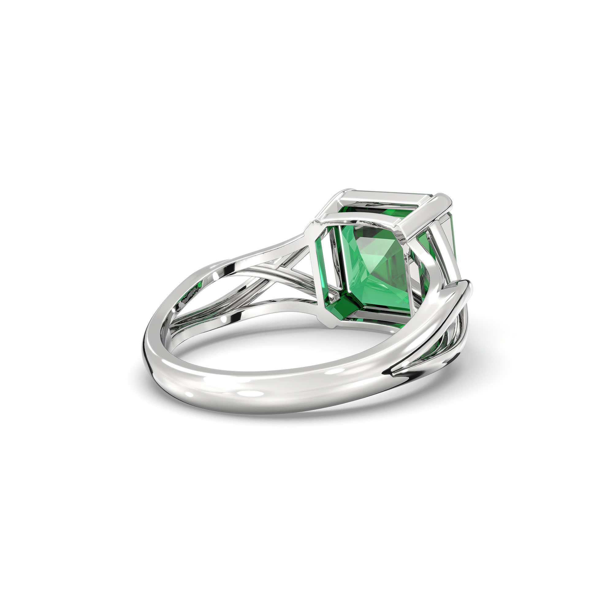 Emerald (Panna) Ring in 18K White Gold – Cushion 8 mm, Prong Setting, 4 g (Design K15-19) thumbnail
