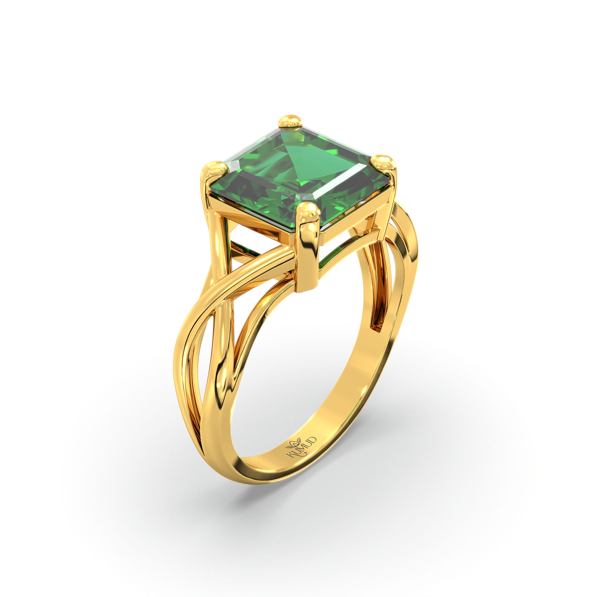 Emerald (Panna) Ring in 22K Yellow Gold – Cushion 8 mm, Prong Setting, 4 g (Design K15-19) thumbnail