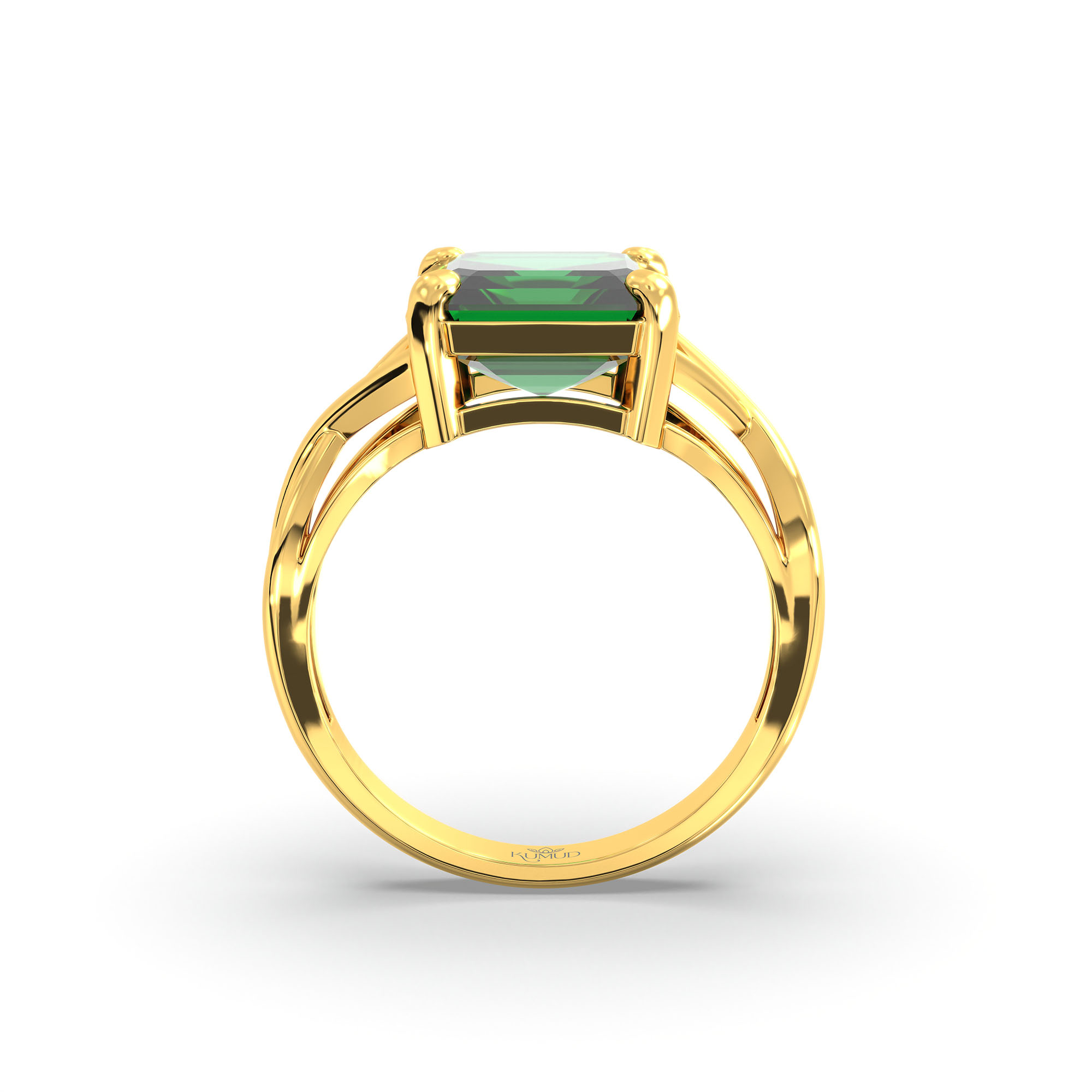 Emerald (Panna) Ring in 22K Yellow Gold – Cushion 8 mm, Prong Setting, 4 g (Design K15-19) thumbnail