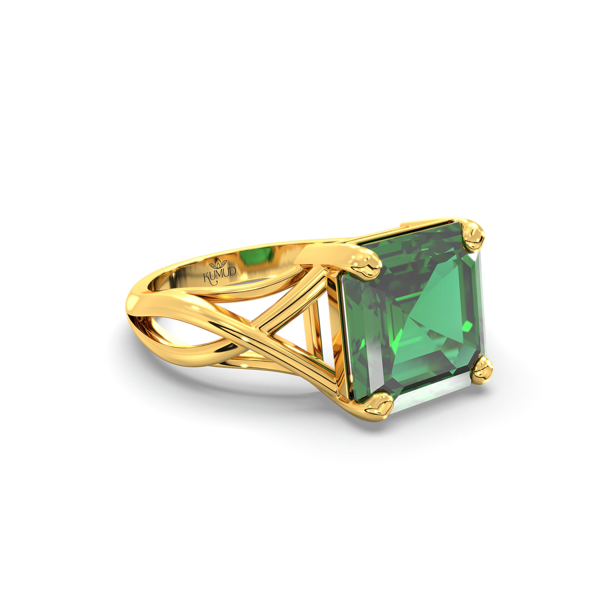 Emerald (Panna) Ring in 22K Yellow Gold – Cushion 8 mm, Prong Setting, 4 g (Design K15-19) thumbnail