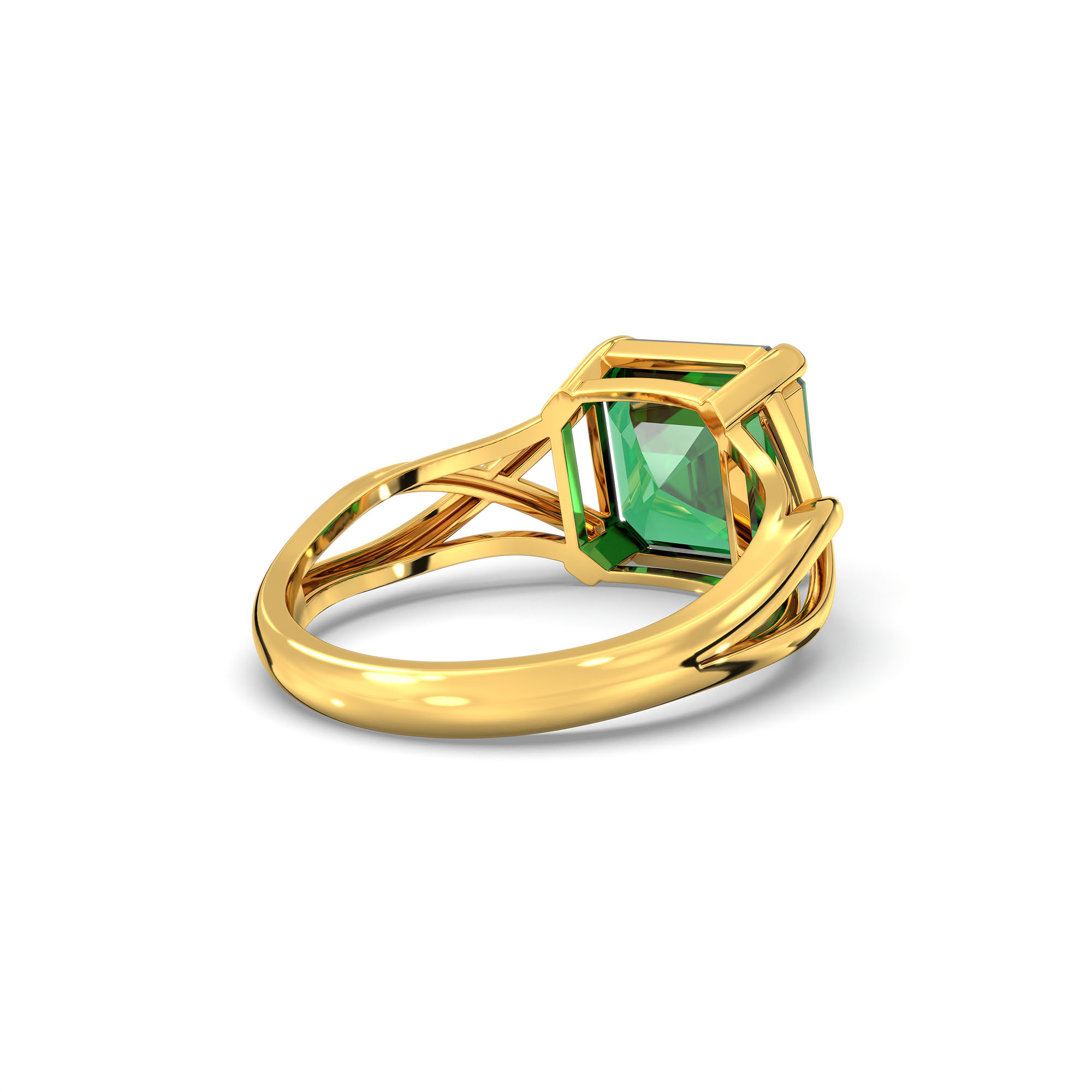 Emerald (Panna) Ring in 22K Yellow Gold – Cushion 8 mm, Prong Setting, 4 g (Design K15-19) thumbnail