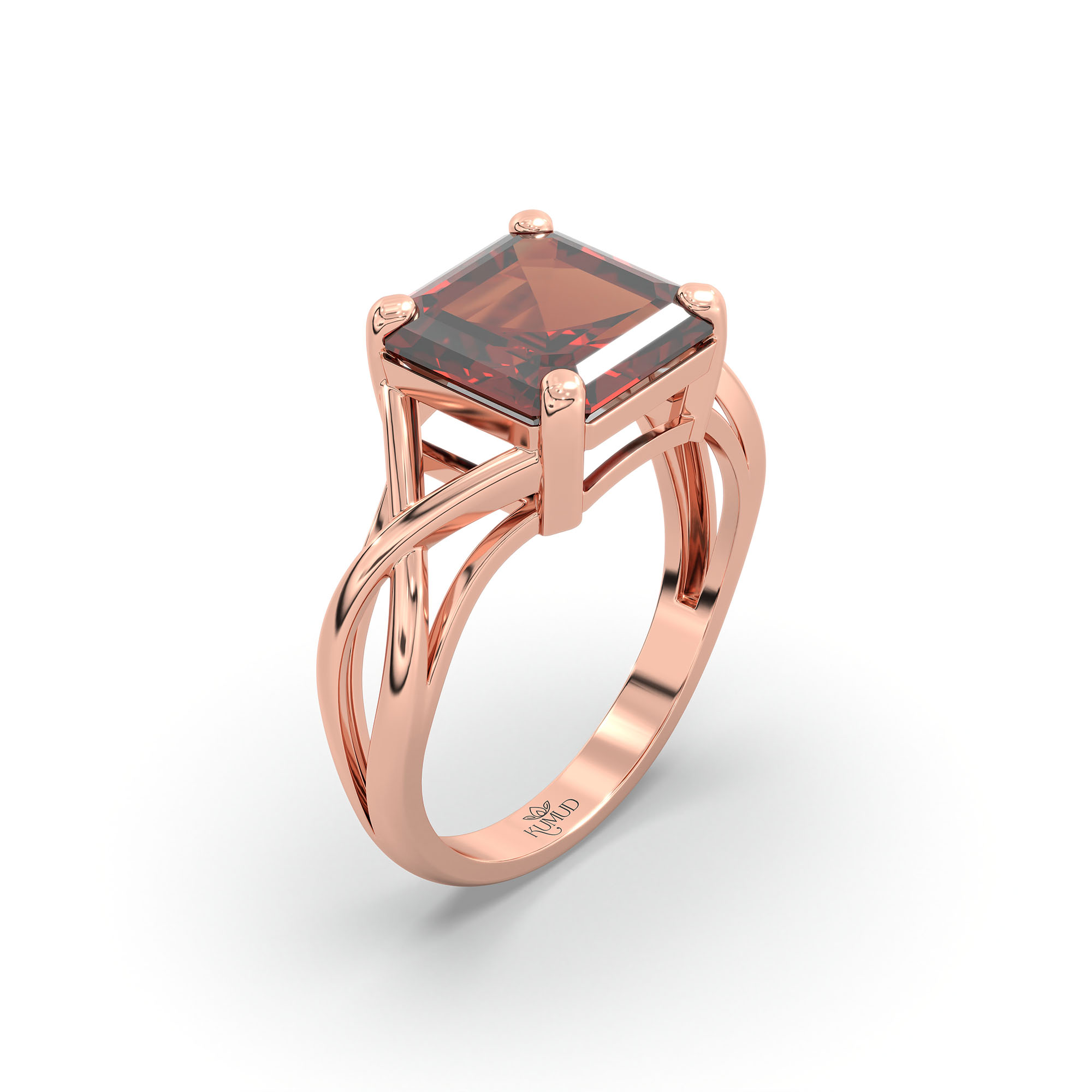 Hessonite (Gomed) Ring in 18K Rose Gold – Cushion 8 mm, Prong Setting, 4 g (Design K15-19) thumbnail