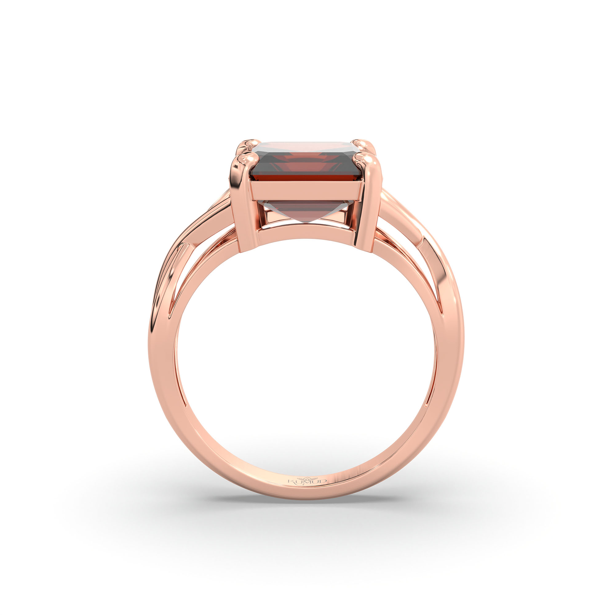 Hessonite (Gomed) Ring in 18K Rose Gold – Cushion 8 mm, Prong Setting, 4 g (Design K15-19) thumbnail