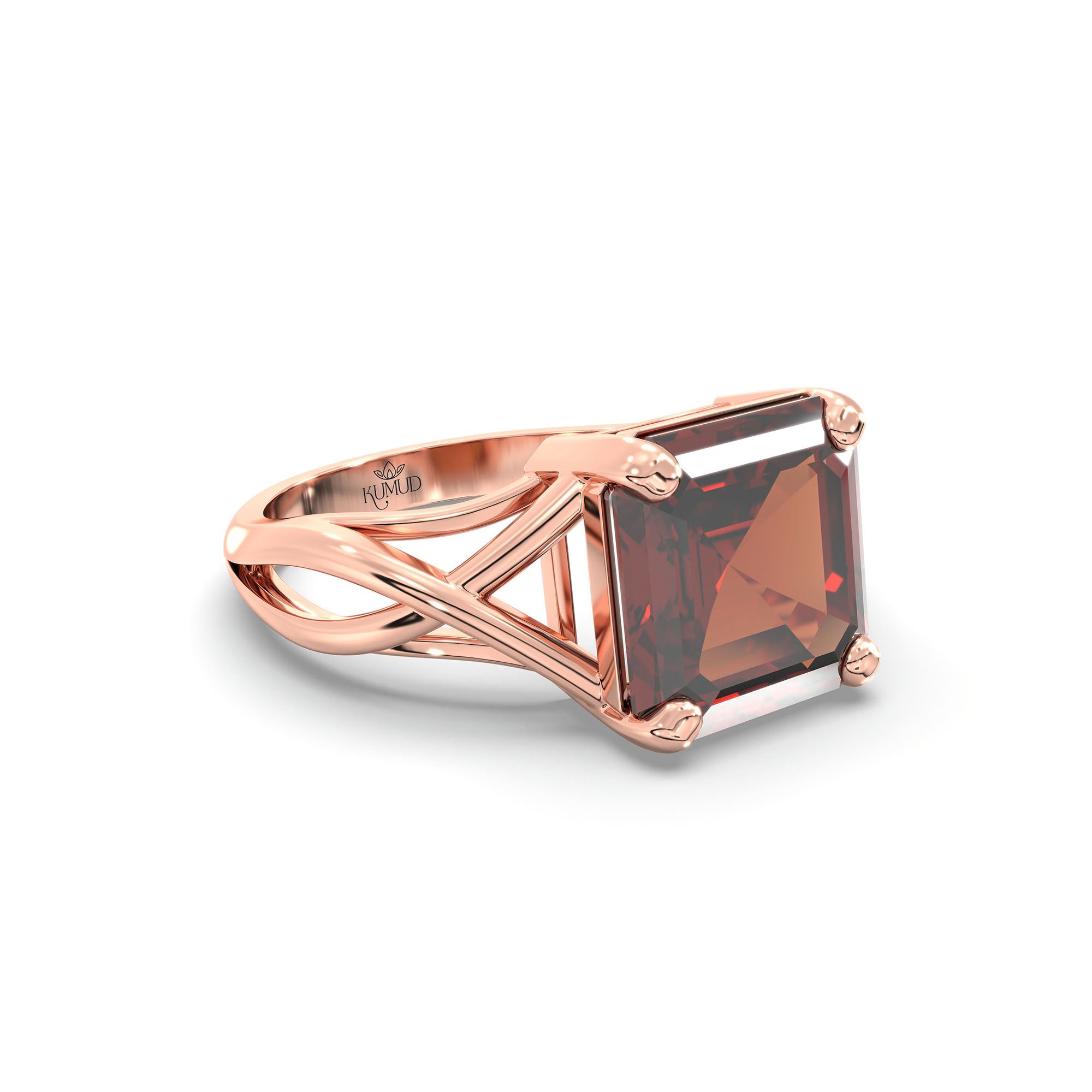 Hessonite (Gomed) Ring in 18K Rose Gold – Cushion 8 mm, Prong Setting, 4 g (Design K15-19) thumbnail