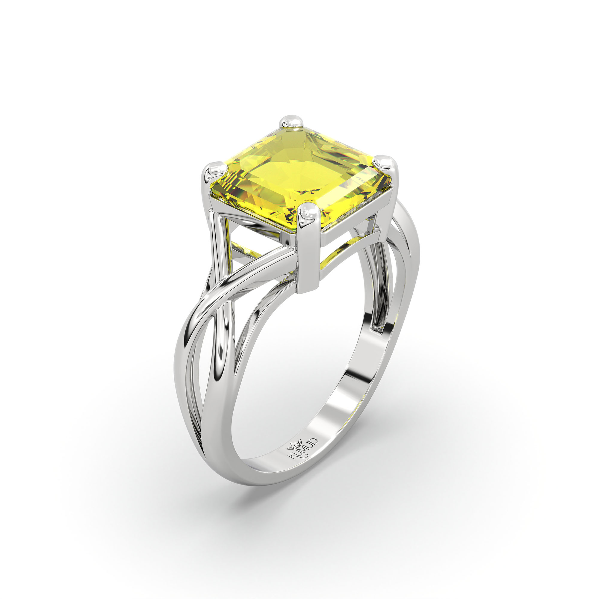 Yellow Sapphire (Pukhraj) Ring in 18K White Gold – Cushion 8 mm, Prong Setting, 4 g (Design K15-19) thumbnail