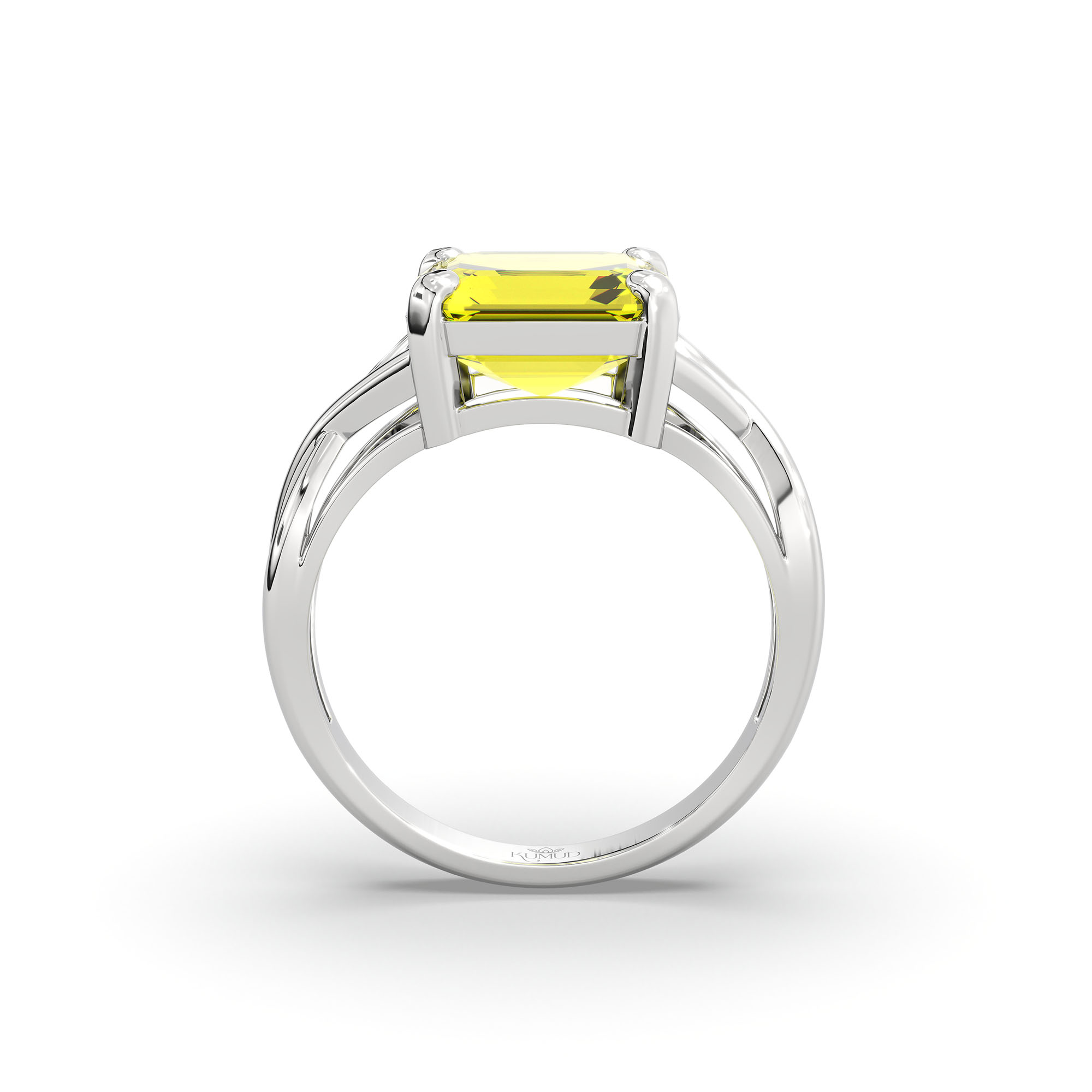 Yellow Sapphire (Pukhraj) Ring in 18K White Gold – Cushion 8 mm, Prong Setting, 4 g (Design K15-19) thumbnail