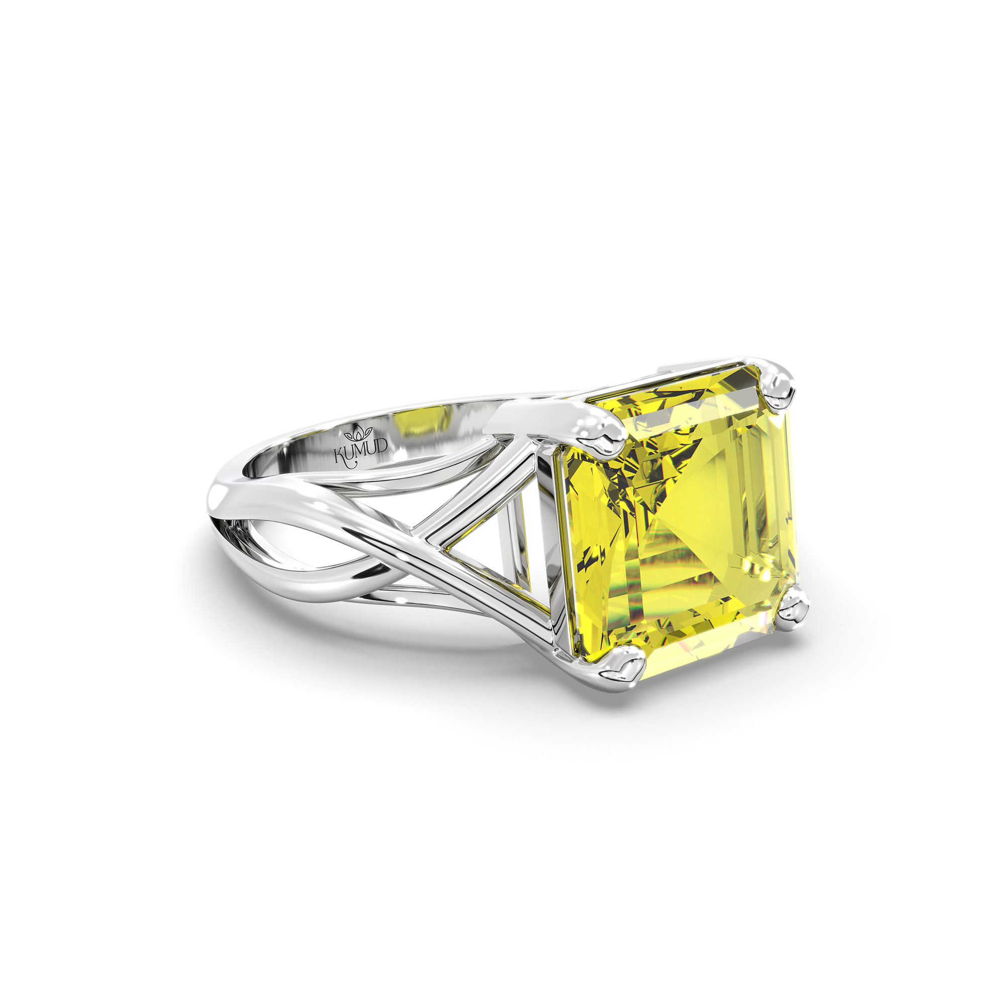 Yellow Sapphire (Pukhraj) Ring in 18K White Gold – Cushion 8 mm, Prong Setting, 4 g (Design K15-19) thumbnail