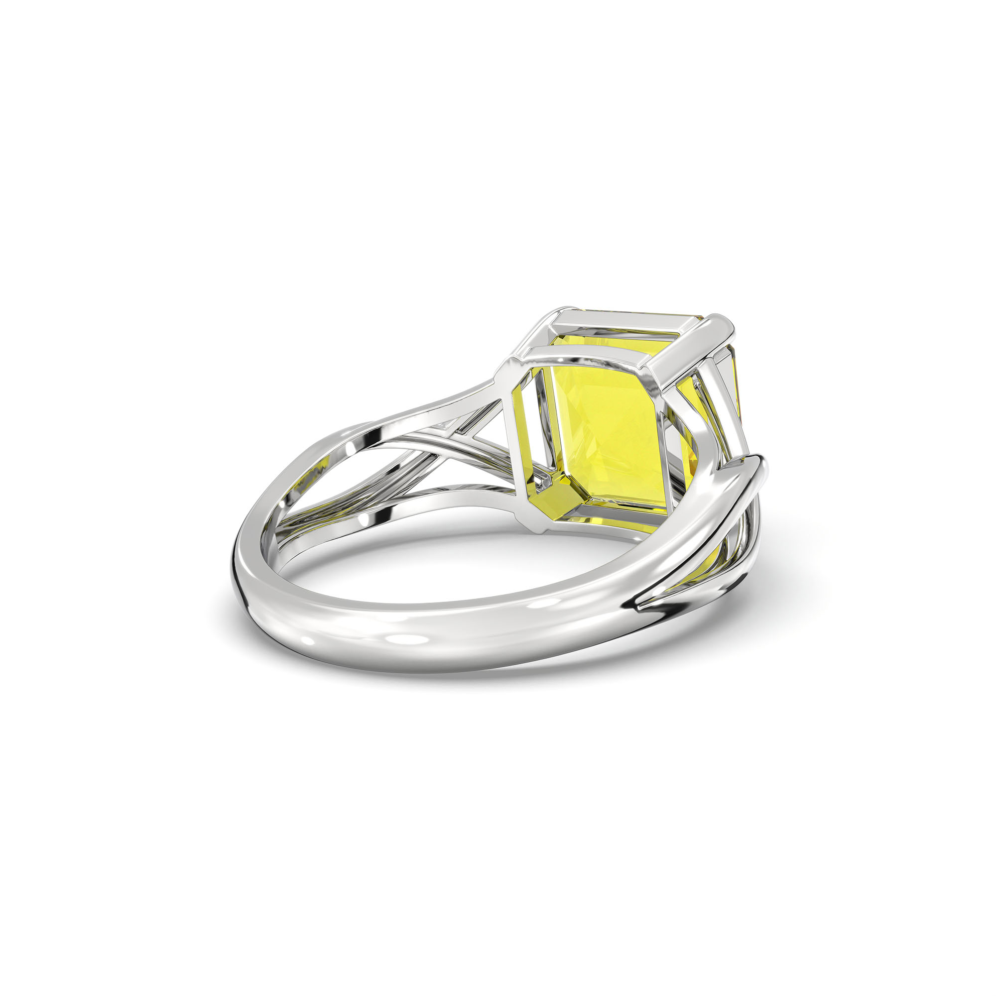 Yellow Sapphire (Pukhraj) Ring in 18K White Gold – Cushion 8 mm, Prong Setting, 4 g (Design K15-19) thumbnail