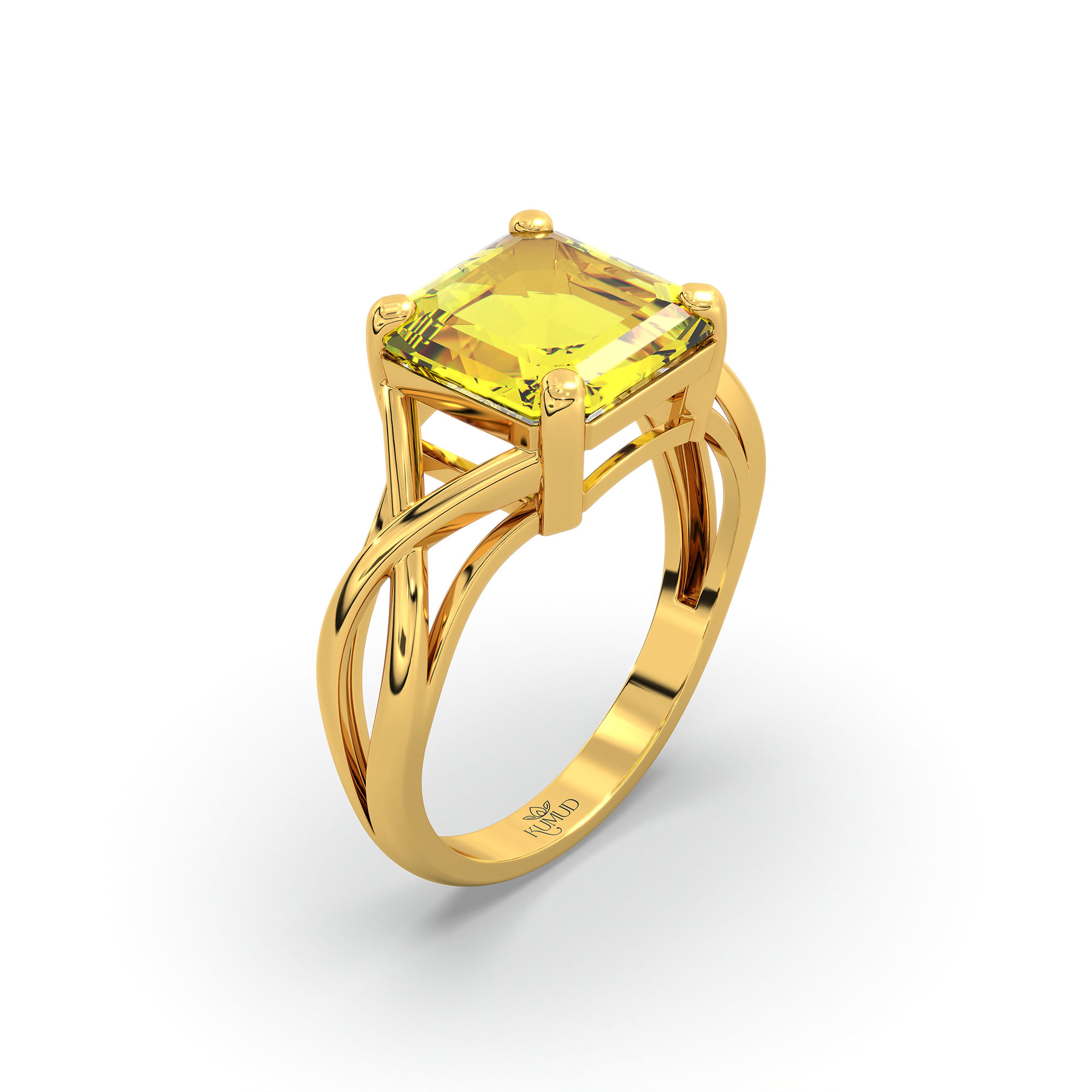 Yellow Sapphire (Pukhraj) Ring in 22K Yellow Gold – Cushion 8 mm, Prong Setting, 4 g (Design K15-19) thumbnail