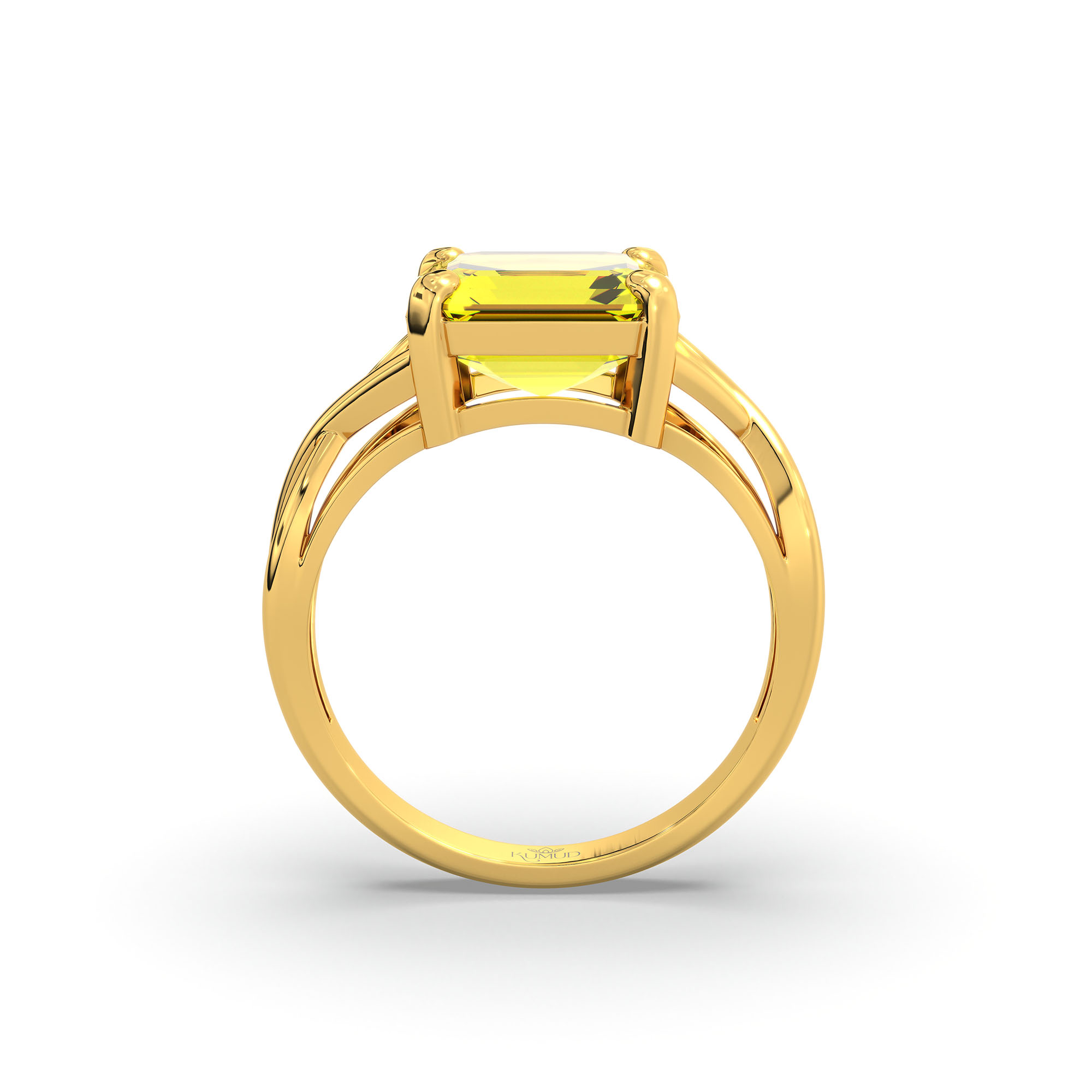 Yellow Sapphire (Pukhraj) Ring in 22K Yellow Gold – Cushion 8 mm, Prong Setting, 4 g (Design K15-19) thumbnail