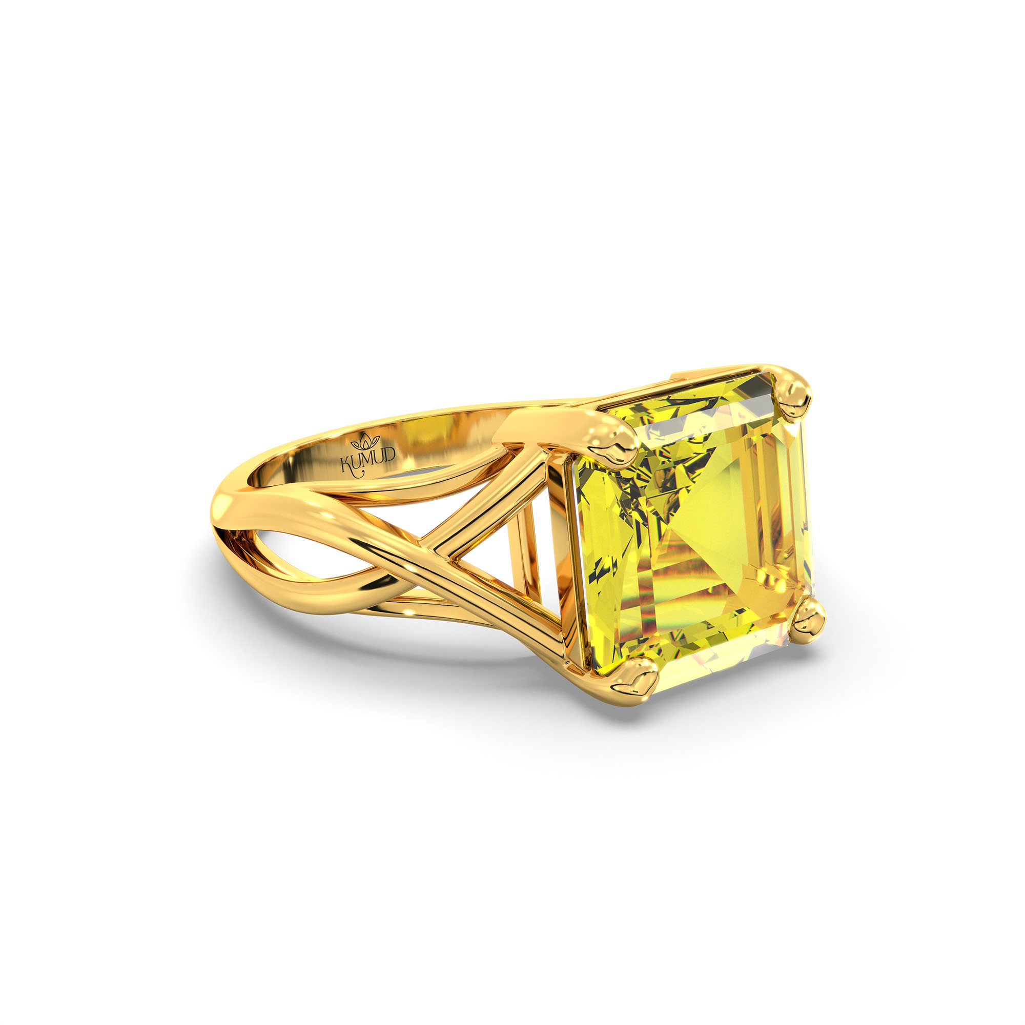 Yellow Sapphire (Pukhraj) Ring in 22K Yellow Gold – Cushion 8 mm, Prong Setting, 4 g (Design K15-19) thumbnail