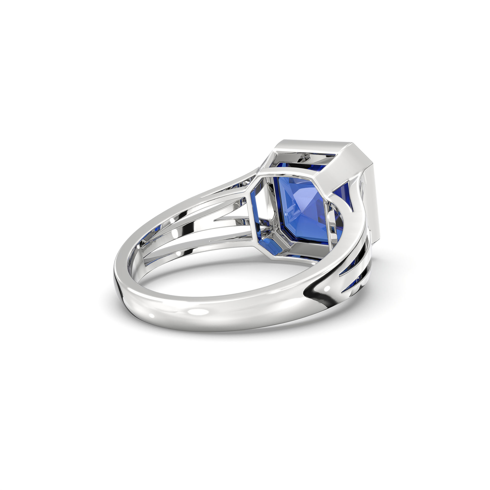 Blue Sapphire (Neelam) Ring in 925 Sterling Silver – Cushion 8 mm, Bezel Setting, 5 g (Design K15-20) thumbnail