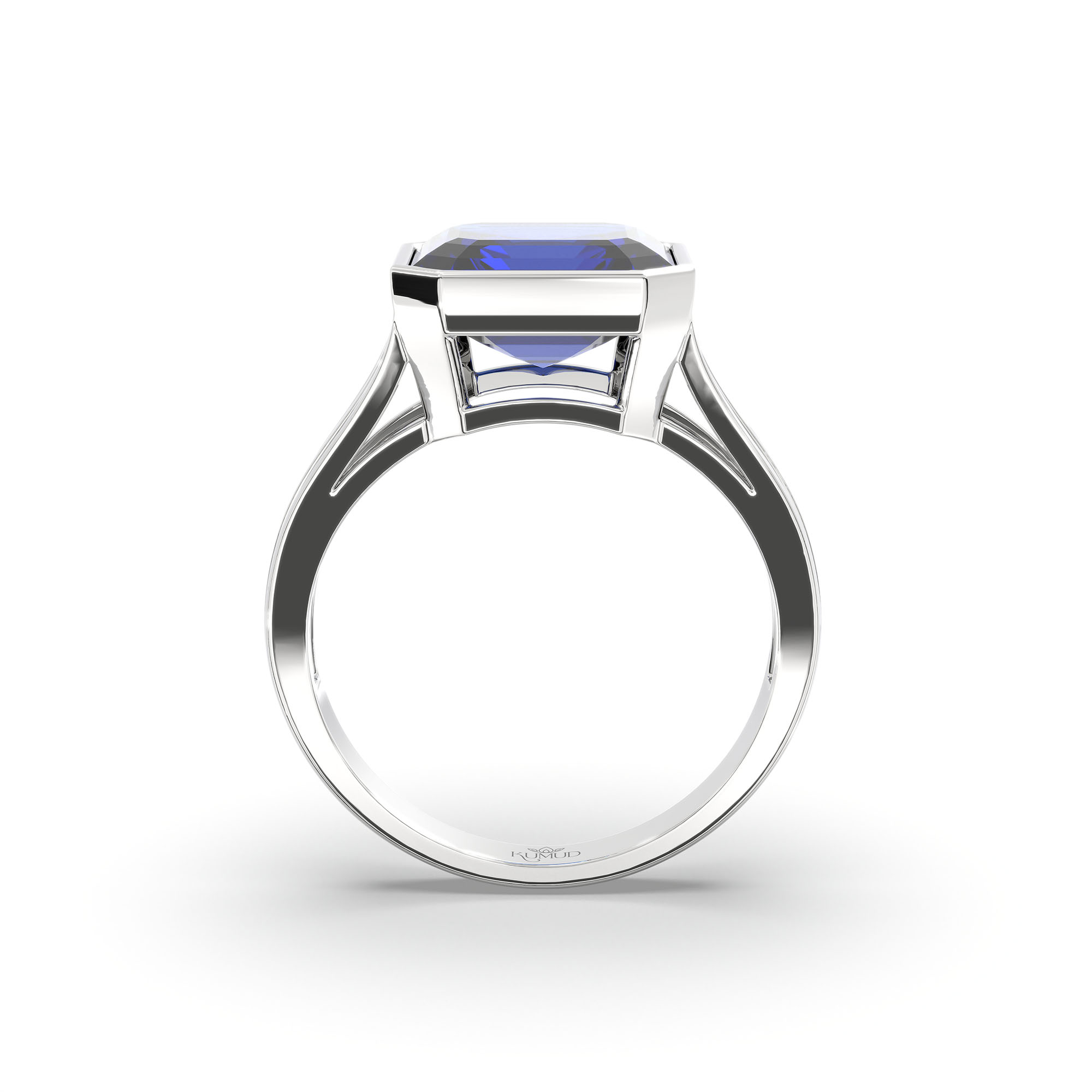 Blue Sapphire (Neelam) Ring in 18K White Gold – Cushion 8 mm, Bezel Setting, 5 g (Design K15-20) thumbnail