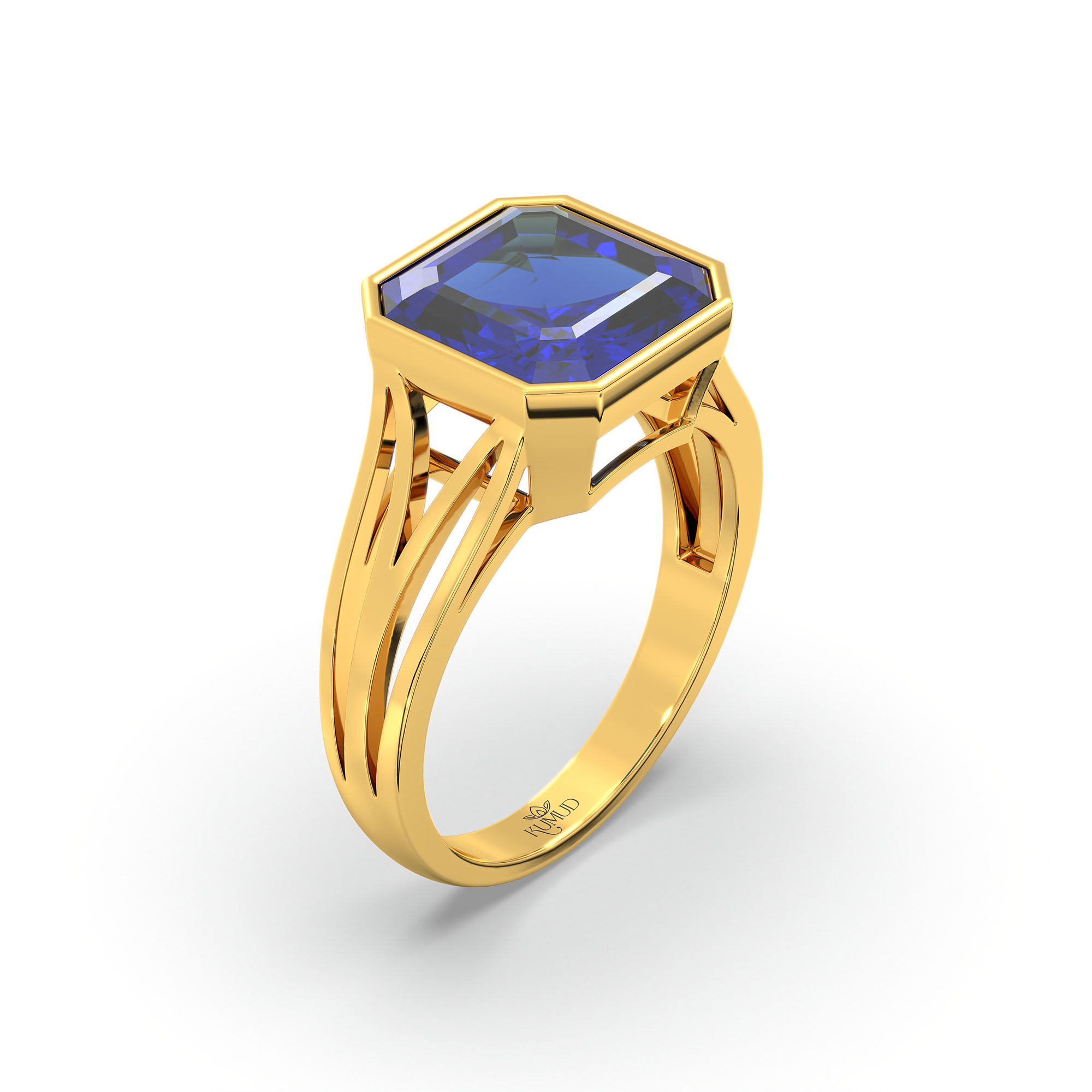 Blue Sapphire (Neelam) Ring in 22K Yellow Gold – Cushion 8 mm, Bezel Setting, 5 g (Design K15-20) thumbnail