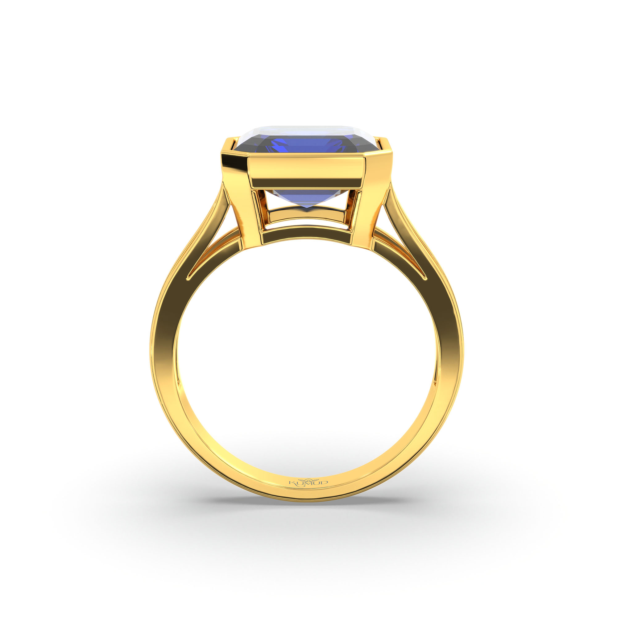 Blue Sapphire (Neelam) Ring in 22K Yellow Gold – Cushion 8 mm, Bezel Setting, 5 g (Design K15-20) thumbnail