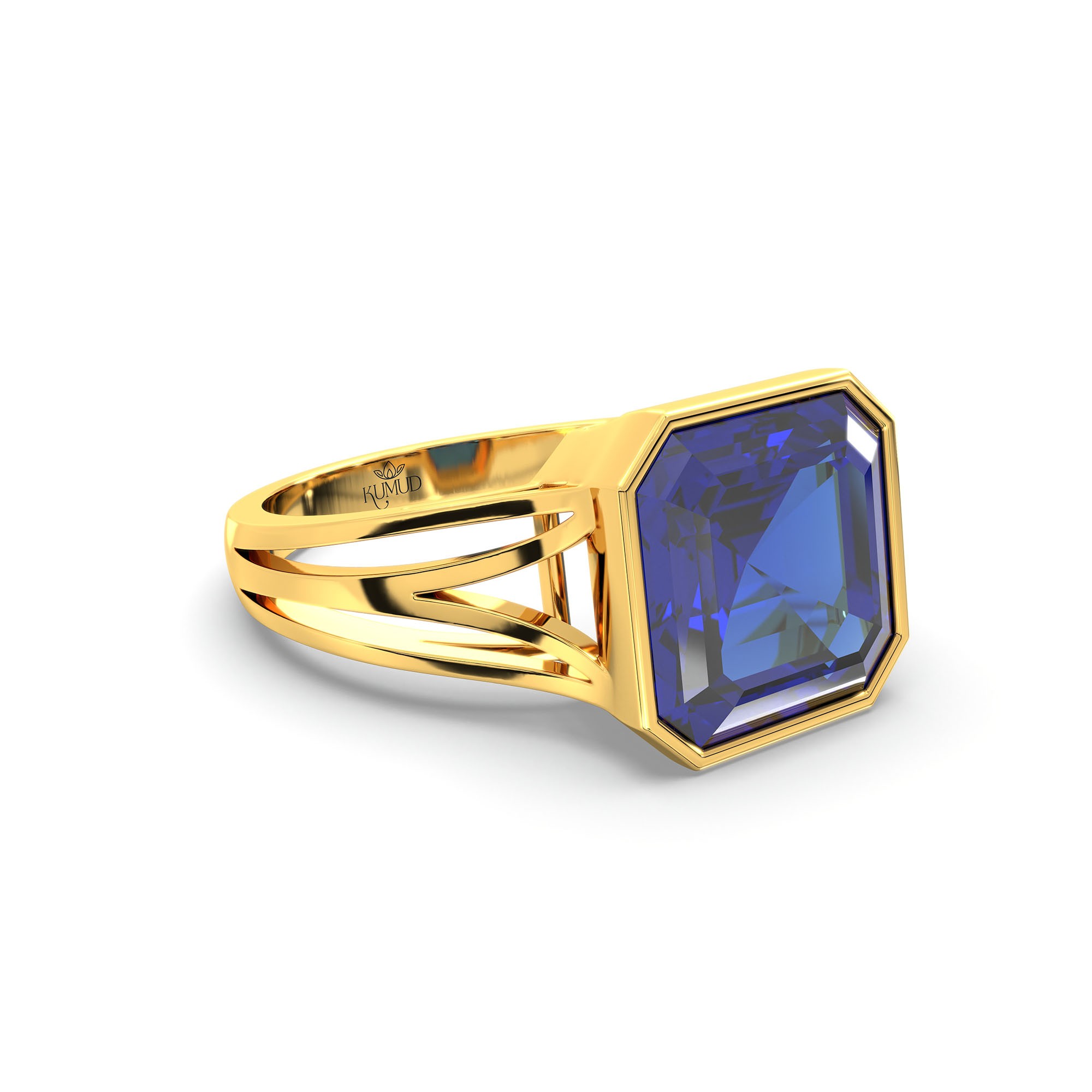 Blue Sapphire (Neelam) Ring in 22K Yellow Gold – Cushion 8 mm, Bezel Setting, 5 g (Design K15-20) thumbnail