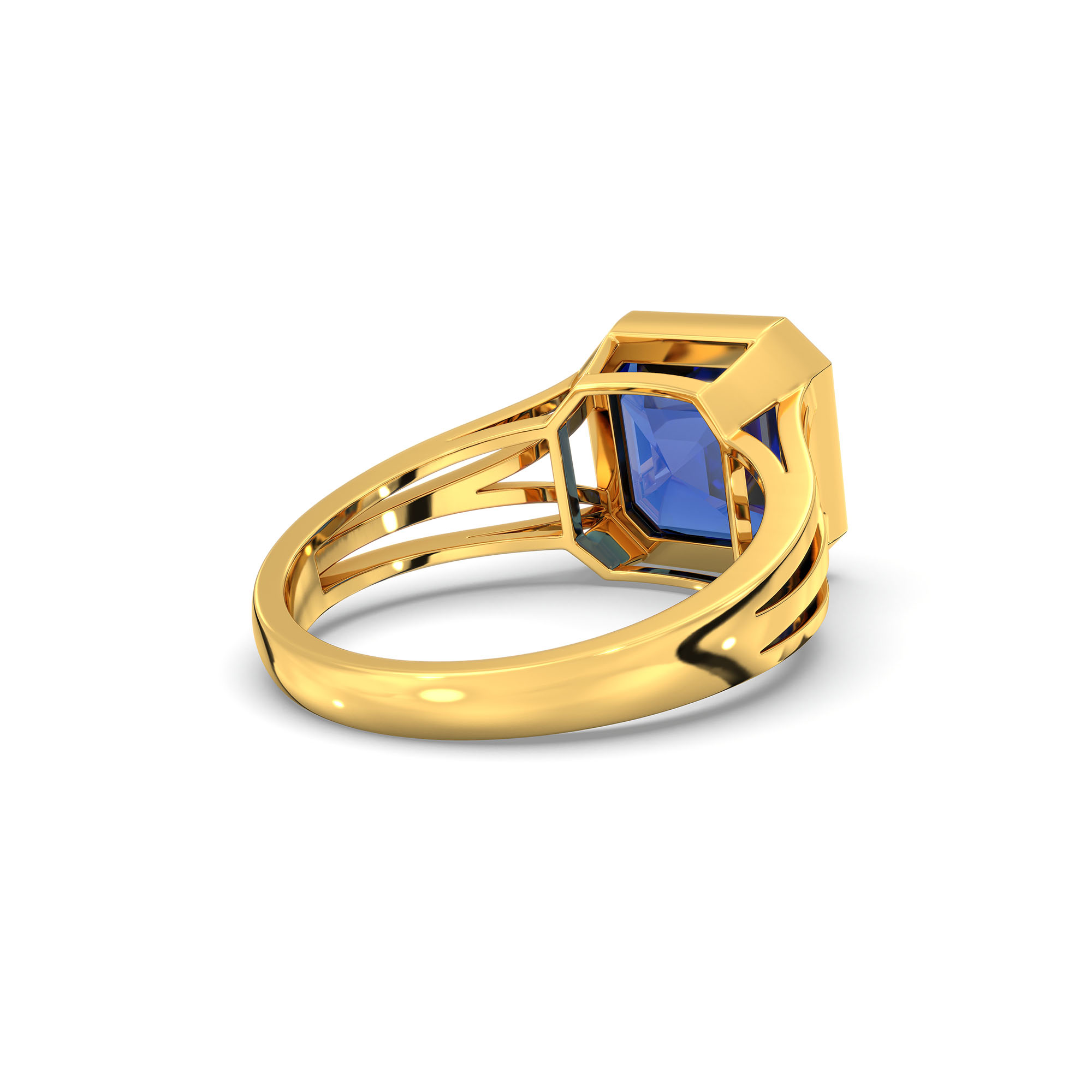 Blue Sapphire (Neelam) Ring in 22K Yellow Gold – Cushion 8 mm, Bezel Setting, 5 g (Design K15-20) thumbnail