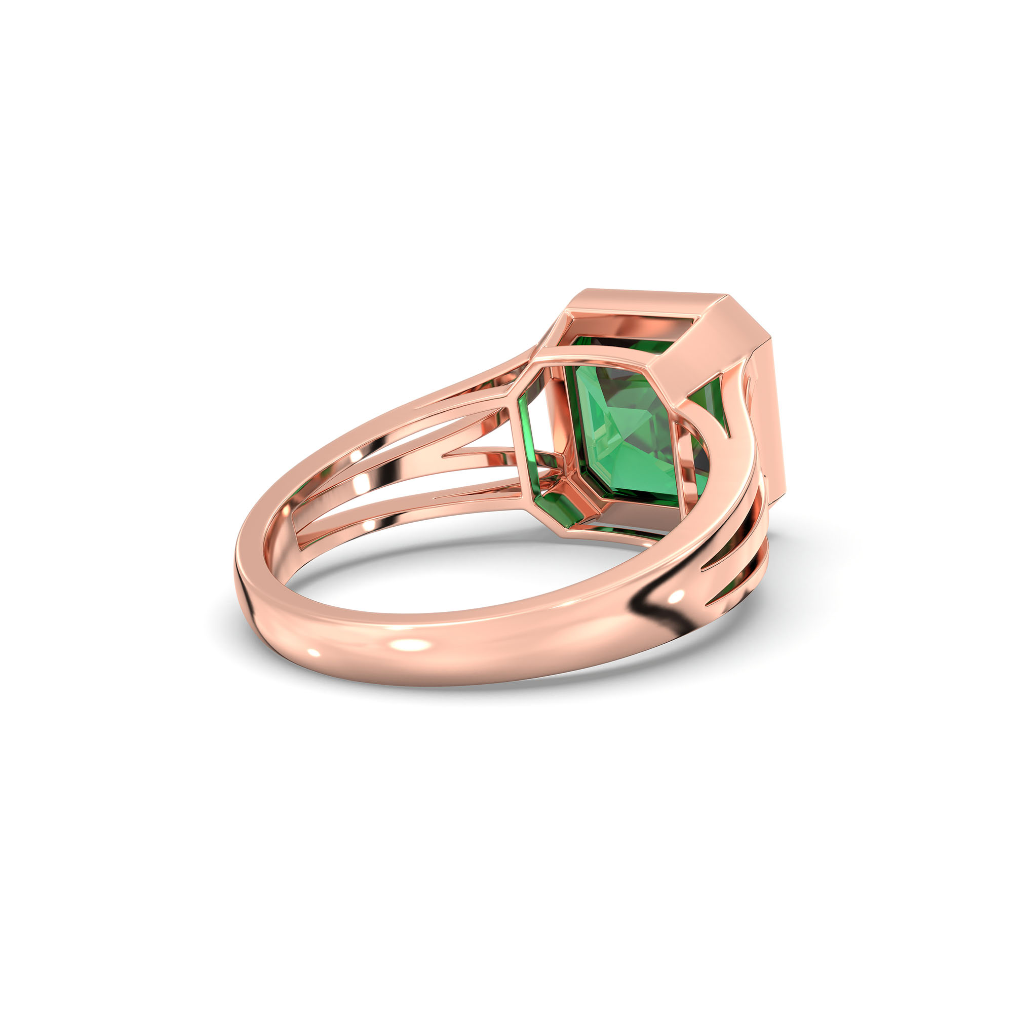 Emerald (Panna) Ring in 18K Rose Gold – Cushion 8 mm, Bezel Setting, 5 g (Design K15-20) thumbnail