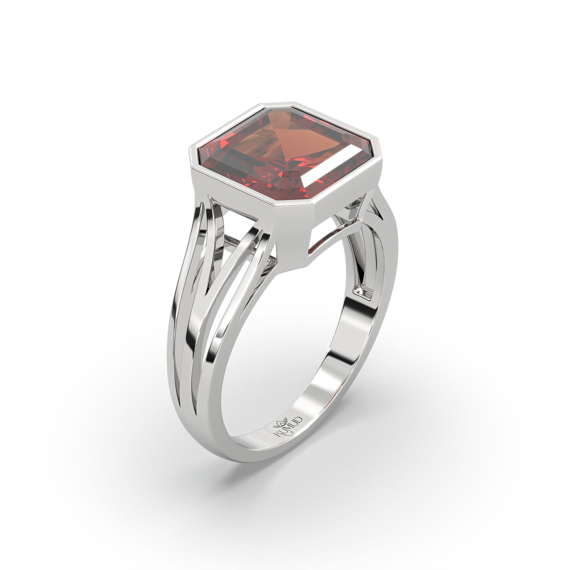 Hessonite (Gomed) Ring in 925 Sterling Silver – Cushion 8 mm, Bezel Setting, 5 g (Design K15-20) thumbnail