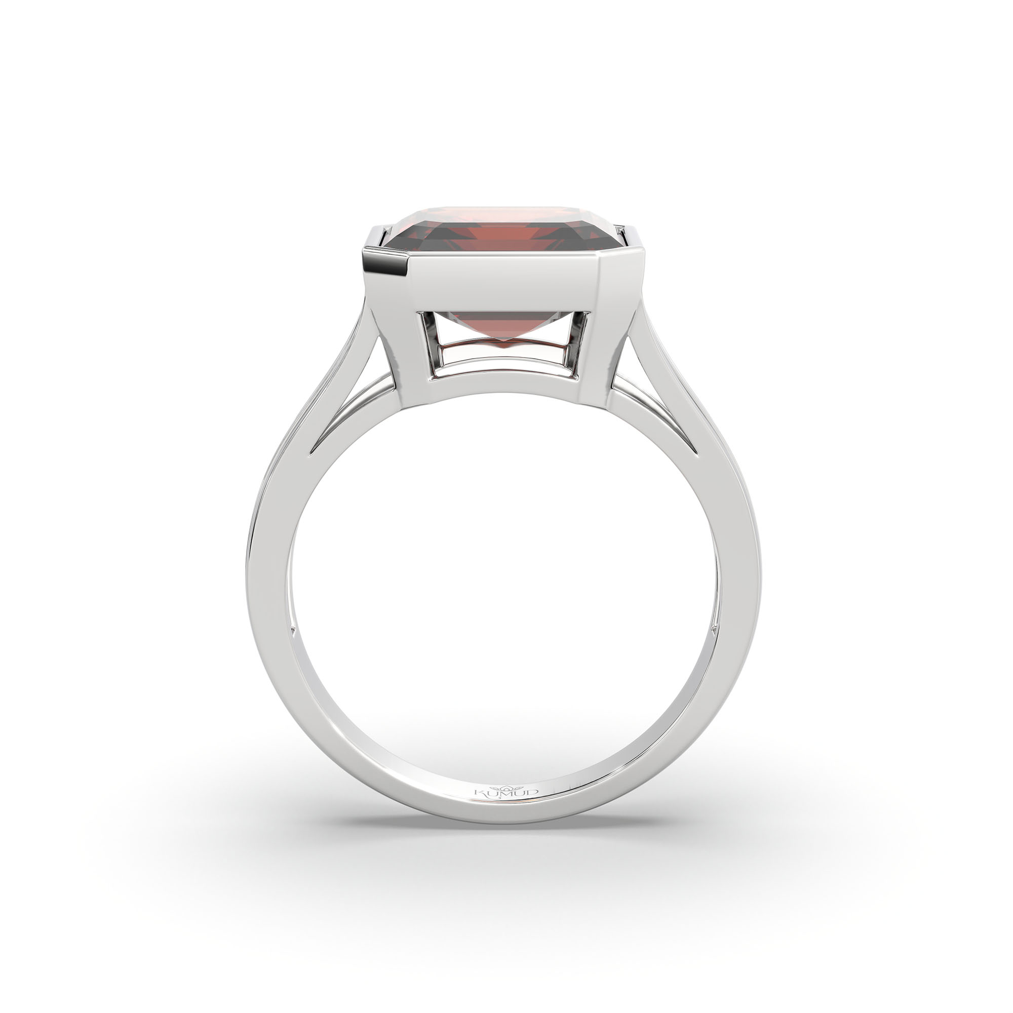 Hessonite (Gomed) Ring in 18K White Gold – Cushion 8 mm, Bezel Setting, 5 g (Design K15-20) thumbnail
