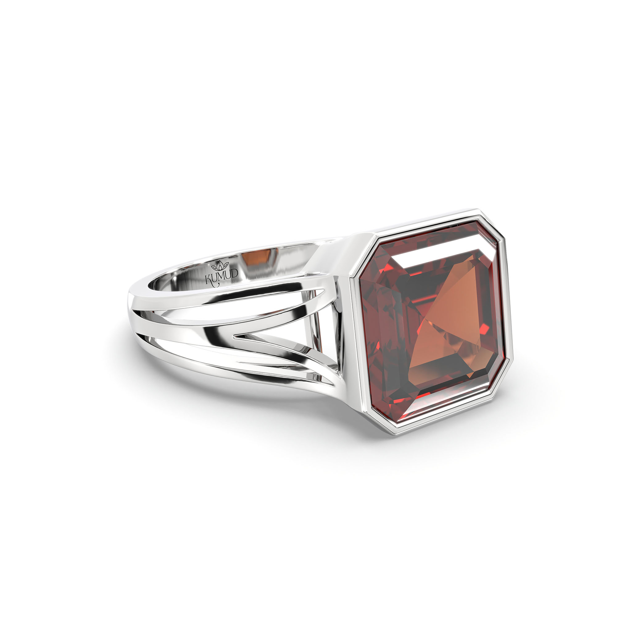 Hessonite (Gomed) Ring in 18K White Gold – Cushion 8 mm, Bezel Setting, 5 g (Design K15-20) thumbnail