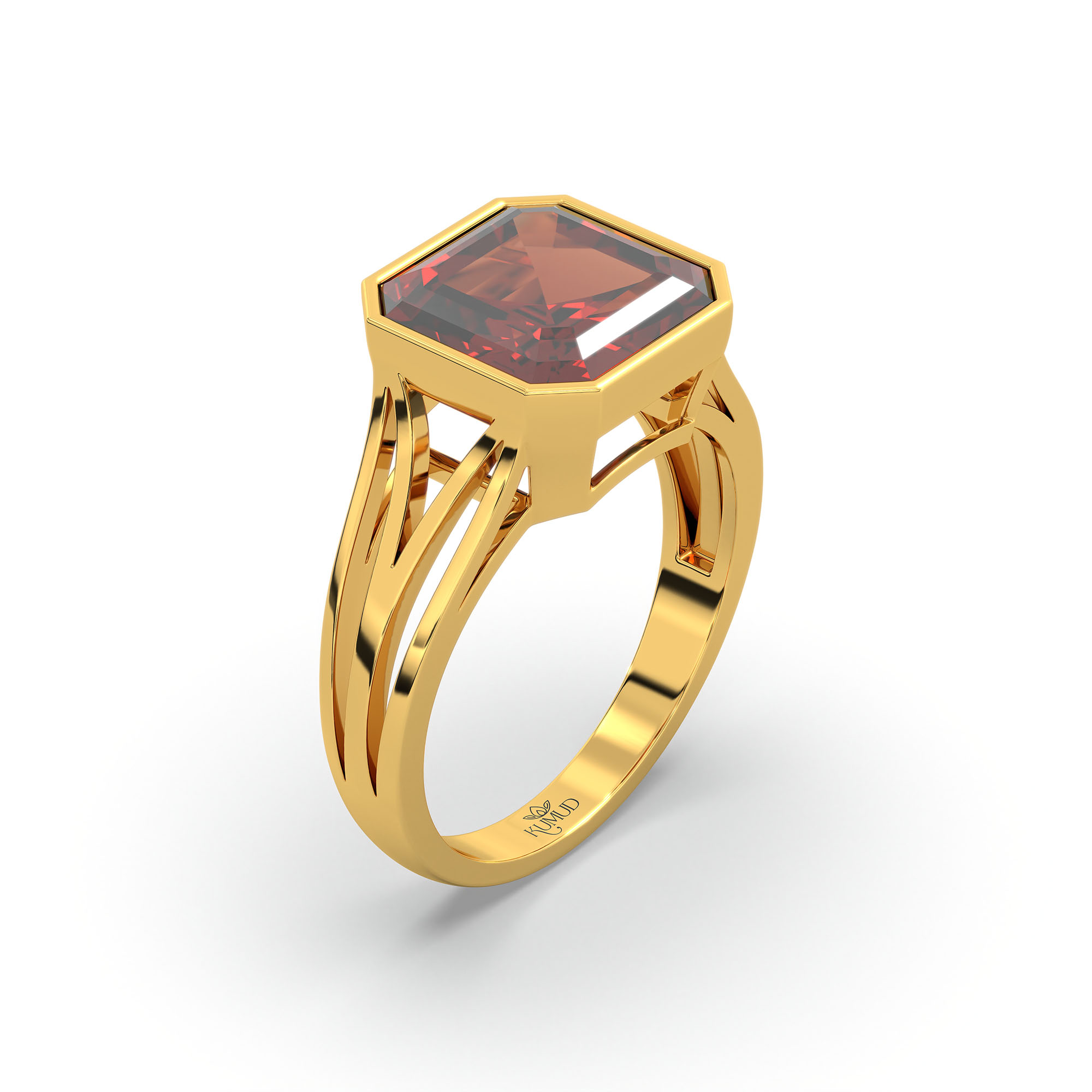 Hessonite (Gomed) Ring in 22K Yellow Gold – Cushion 8 mm, Bezel Setting, 5 g (Design K15-20) thumbnail