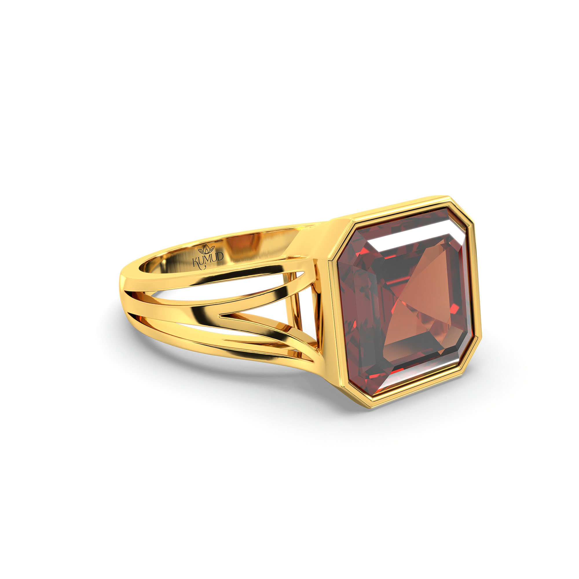 Hessonite (Gomed) Ring in 22K Yellow Gold – Cushion 8 mm, Bezel Setting, 5 g (Design K15-20) thumbnail