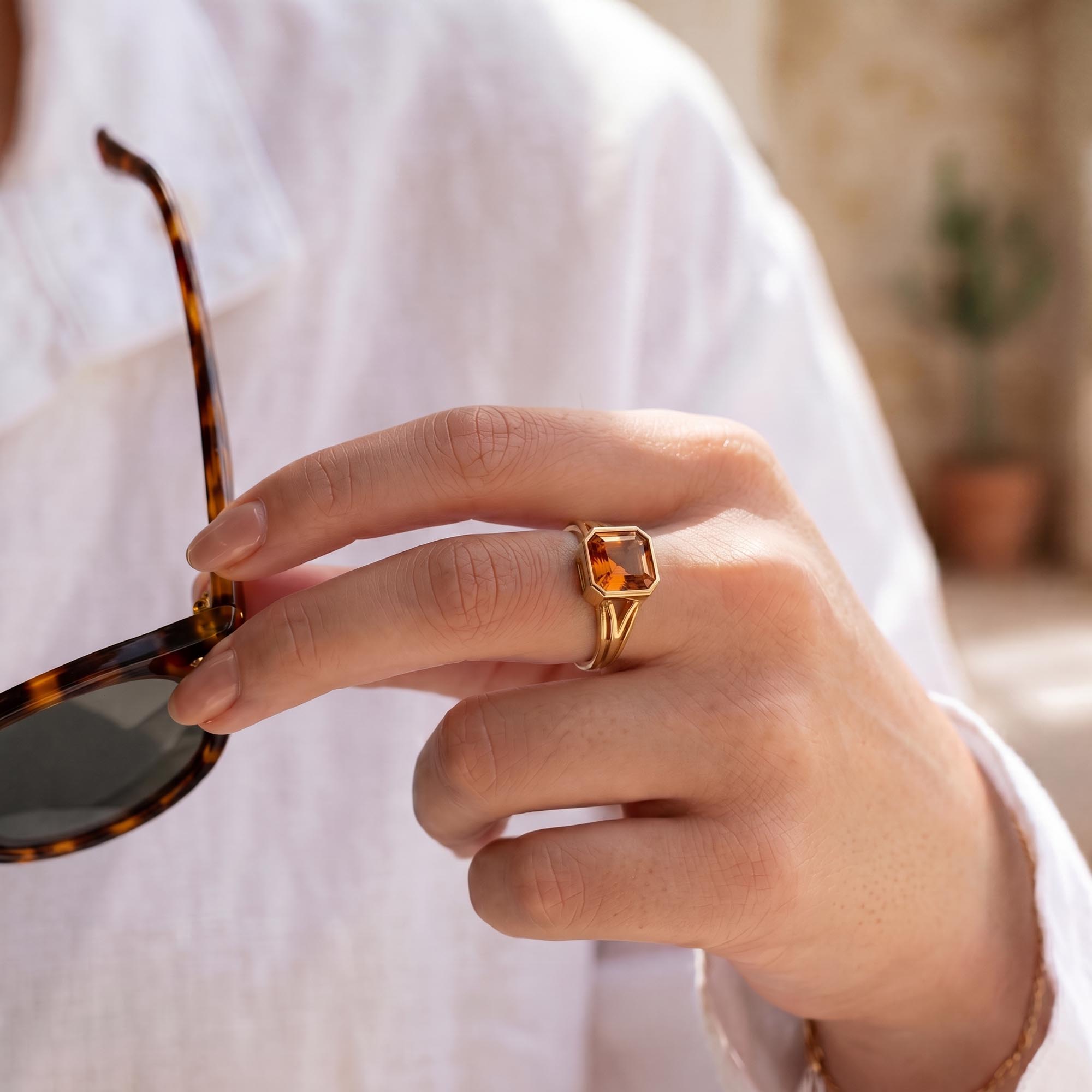 Hessonite (Gomed) Ring in 22K Yellow Gold – Cushion 8 mm, Bezel Setting, 5 g (Design K15-20) thumbnail