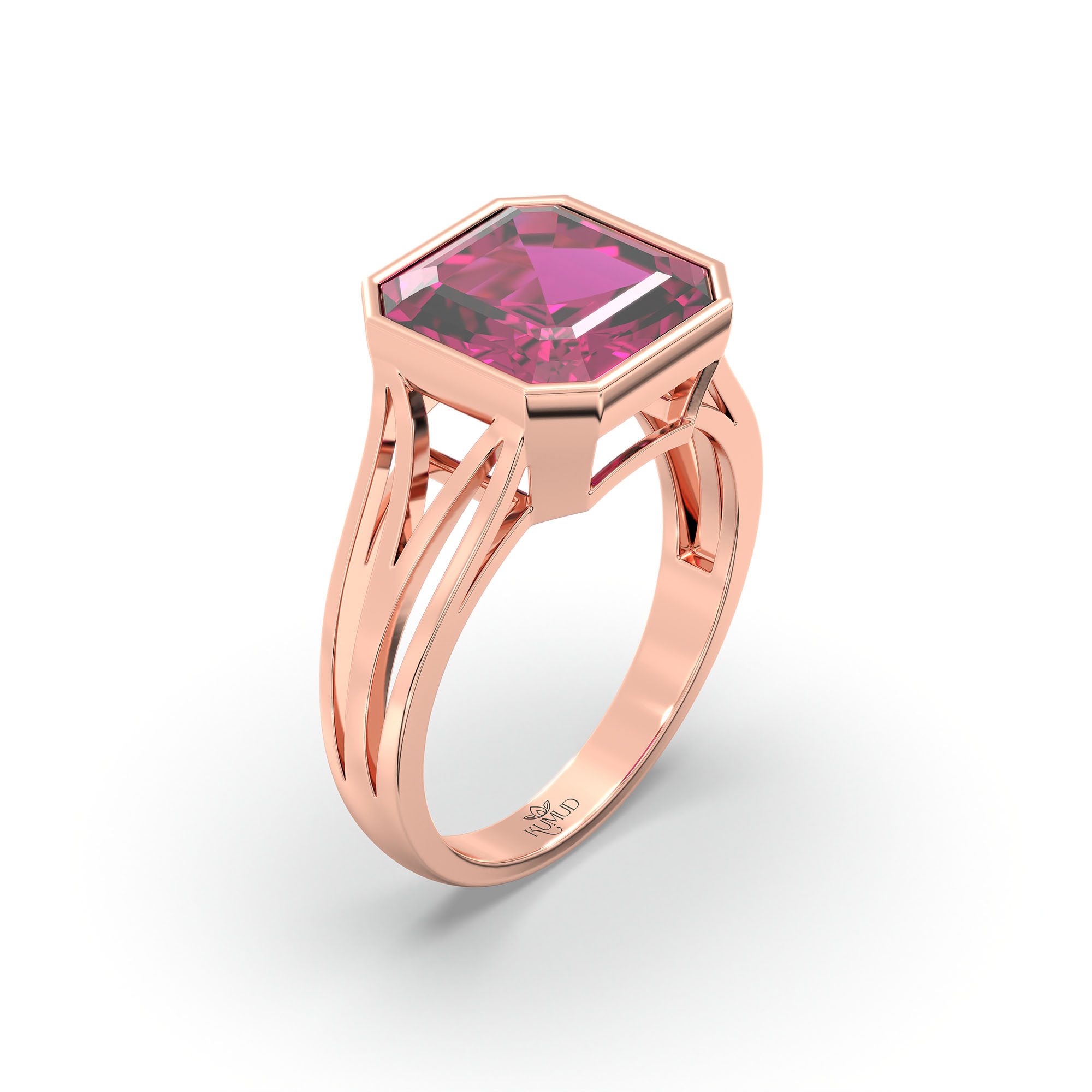 Ruby (Manik) Ring in 18K Rose Gold – Cushion 8 mm, Bezel Setting, 5 g (Design K15-20) thumbnail