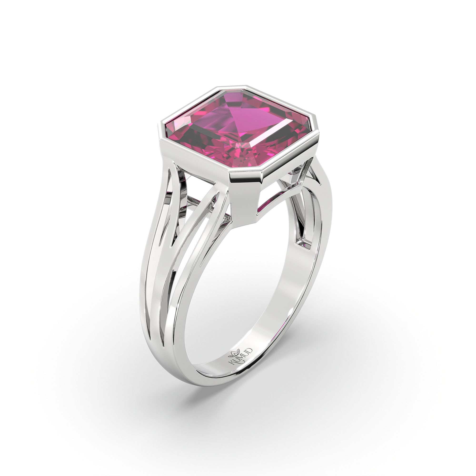 Ruby (Manik) Ring in 18K White Gold – Cushion 8 mm, Bezel Setting, 5 g (Design K15-20) thumbnail