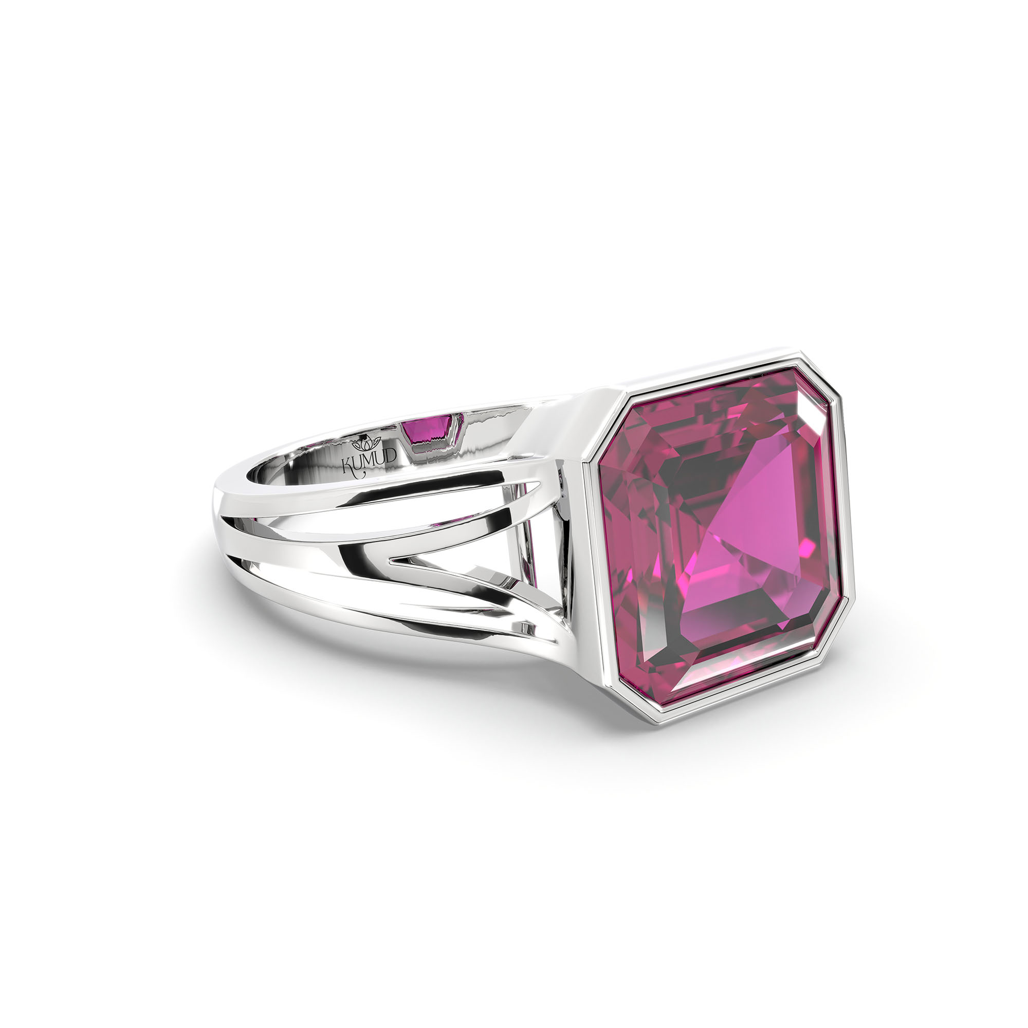 Ruby (Manik) Ring in 18K White Gold – Cushion 8 mm, Bezel Setting, 5 g (Design K15-20) thumbnail