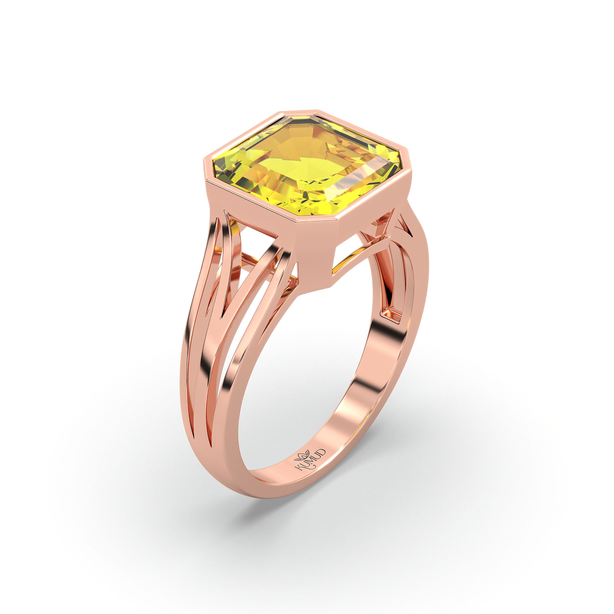Yellow Sapphire (Pukhraj) Ring in 18K Rose Gold – Cushion 8 mm, Bezel Setting, 5 g (Design K15-20) thumbnail