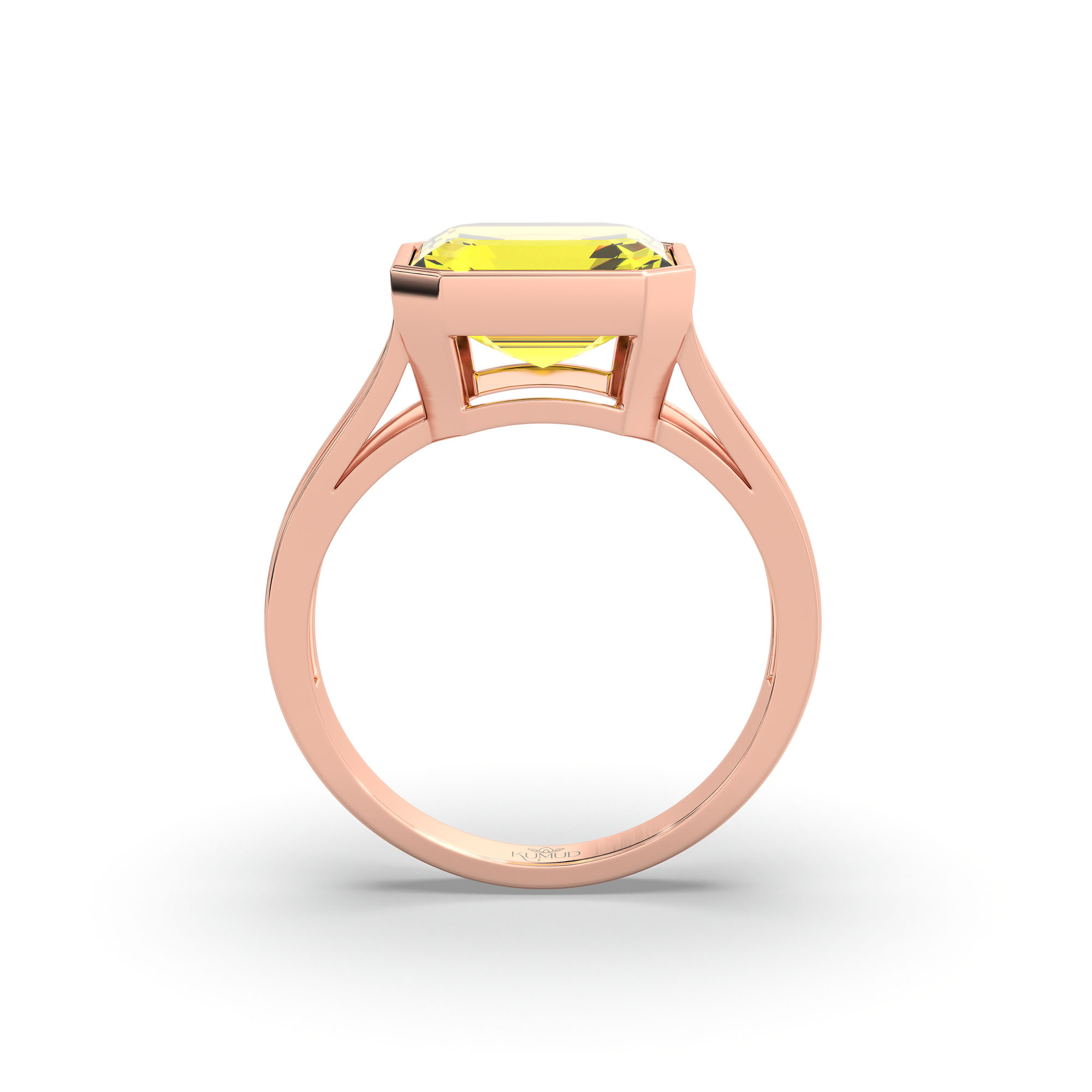 Yellow Sapphire (Pukhraj) Ring in 18K Rose Gold – Cushion 8 mm, Bezel Setting, 5 g (Design K15-20) thumbnail