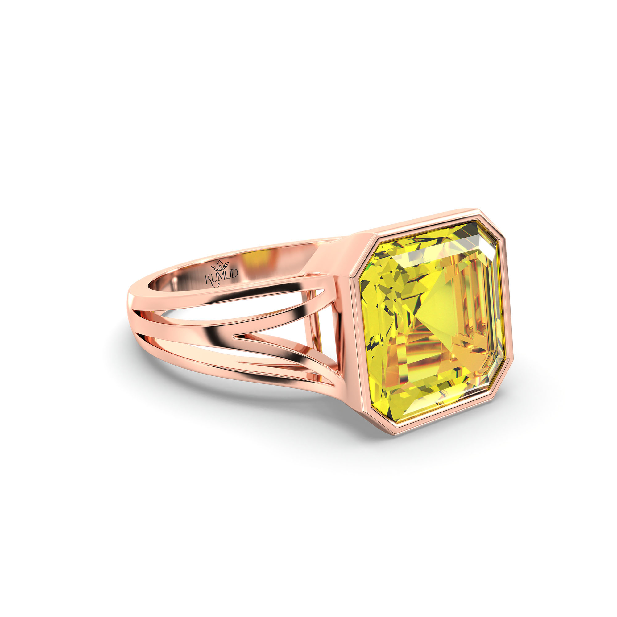Yellow Sapphire (Pukhraj) Ring in 18K Rose Gold – Cushion 8 mm, Bezel Setting, 5 g (Design K15-20) thumbnail