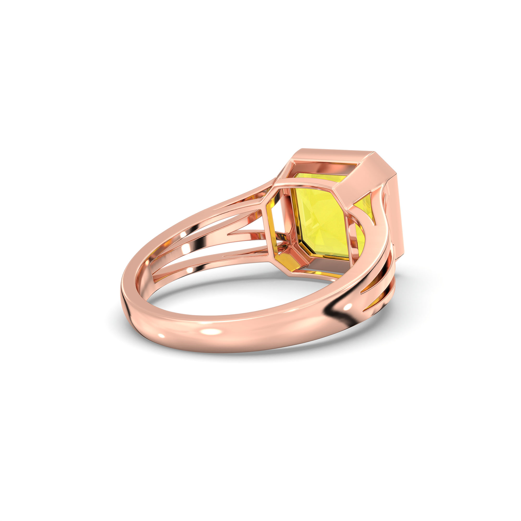 Yellow Sapphire (Pukhraj) Ring in 18K Rose Gold – Cushion 8 mm, Bezel Setting, 5 g (Design K15-20) thumbnail