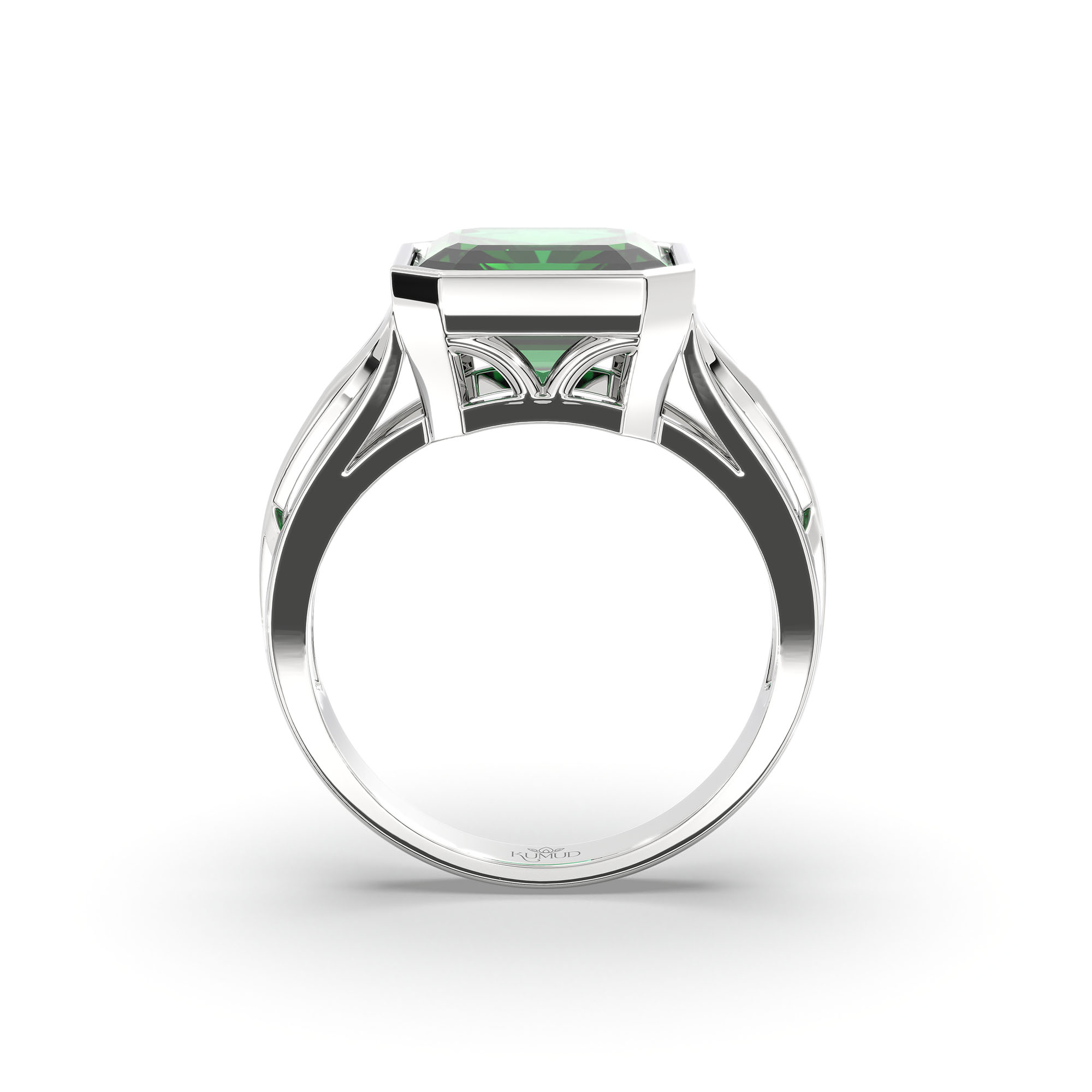 Emerald (Panna) Ring in 18K White Gold – Cushion 8 mm, Bezel Setting, 5 g (Design K15-21) thumbnail