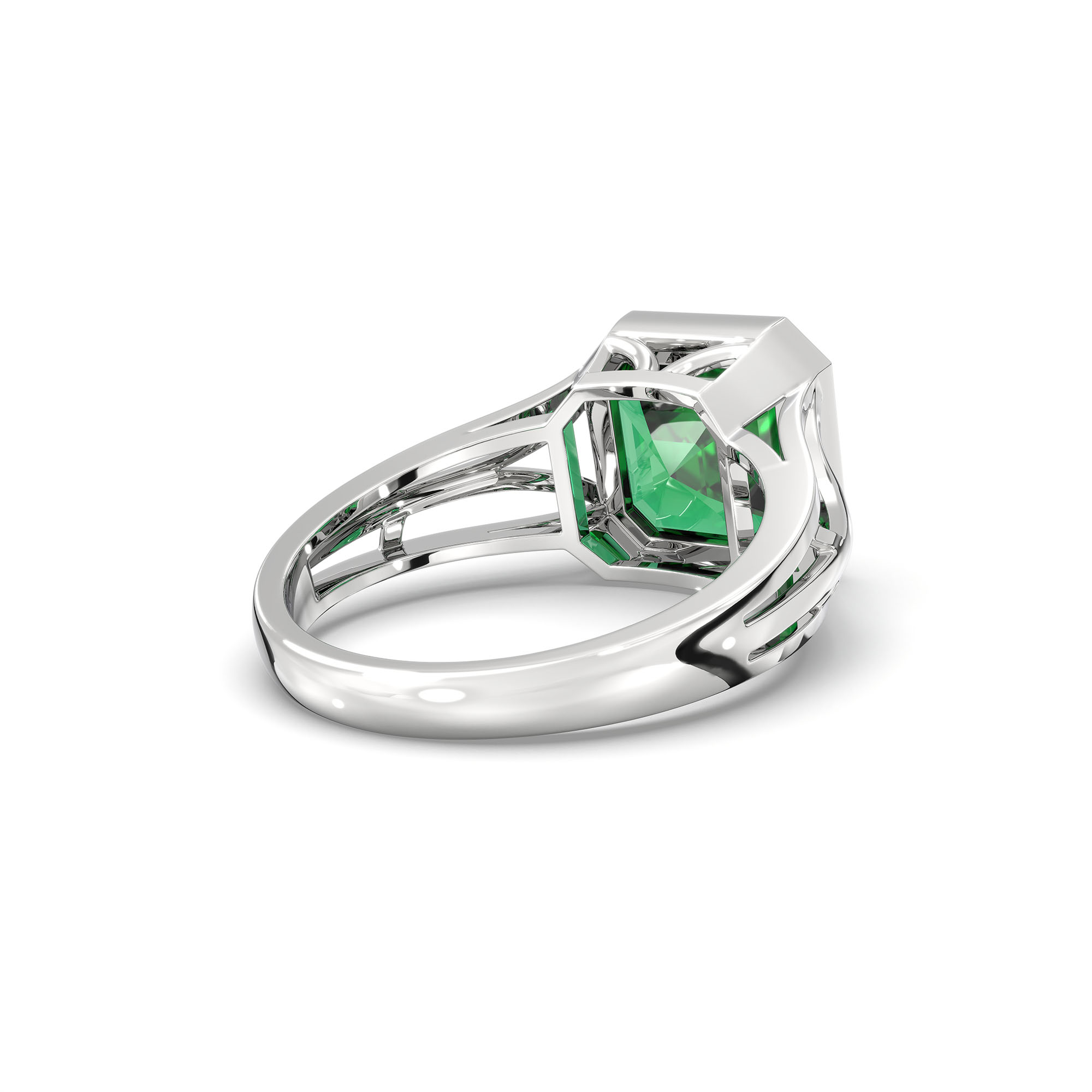 Emerald (Panna) Ring in 18K White Gold – Cushion 8 mm, Bezel Setting, 5 g (Design K15-21) thumbnail