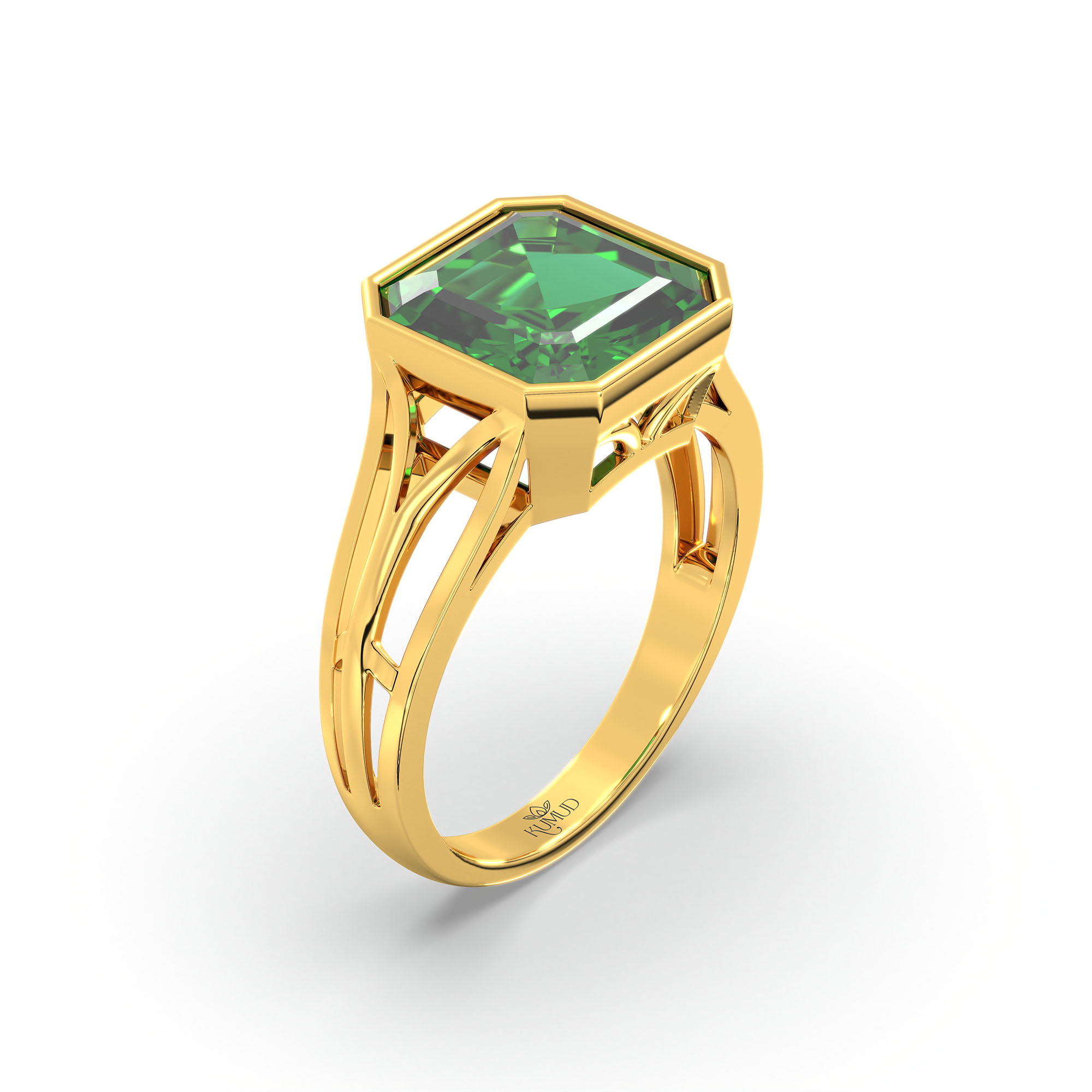 Emerald (Panna) Ring in 22K Yellow Gold – Cushion 8 mm, Bezel Setting, 5 g (Design K15-21) thumbnail