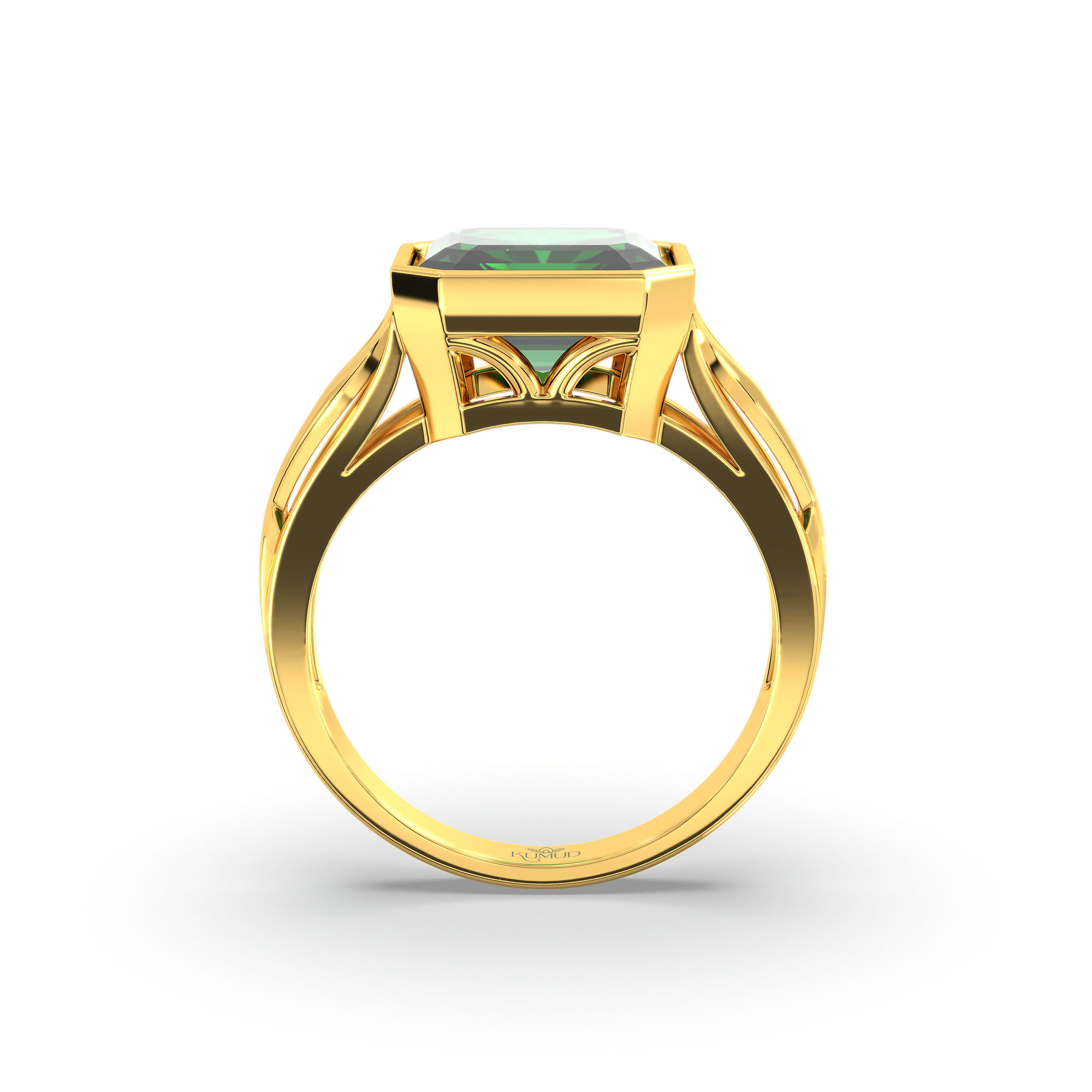 Emerald (Panna) Ring in 22K Yellow Gold – Cushion 8 mm, Bezel Setting, 5 g (Design K15-21) thumbnail
