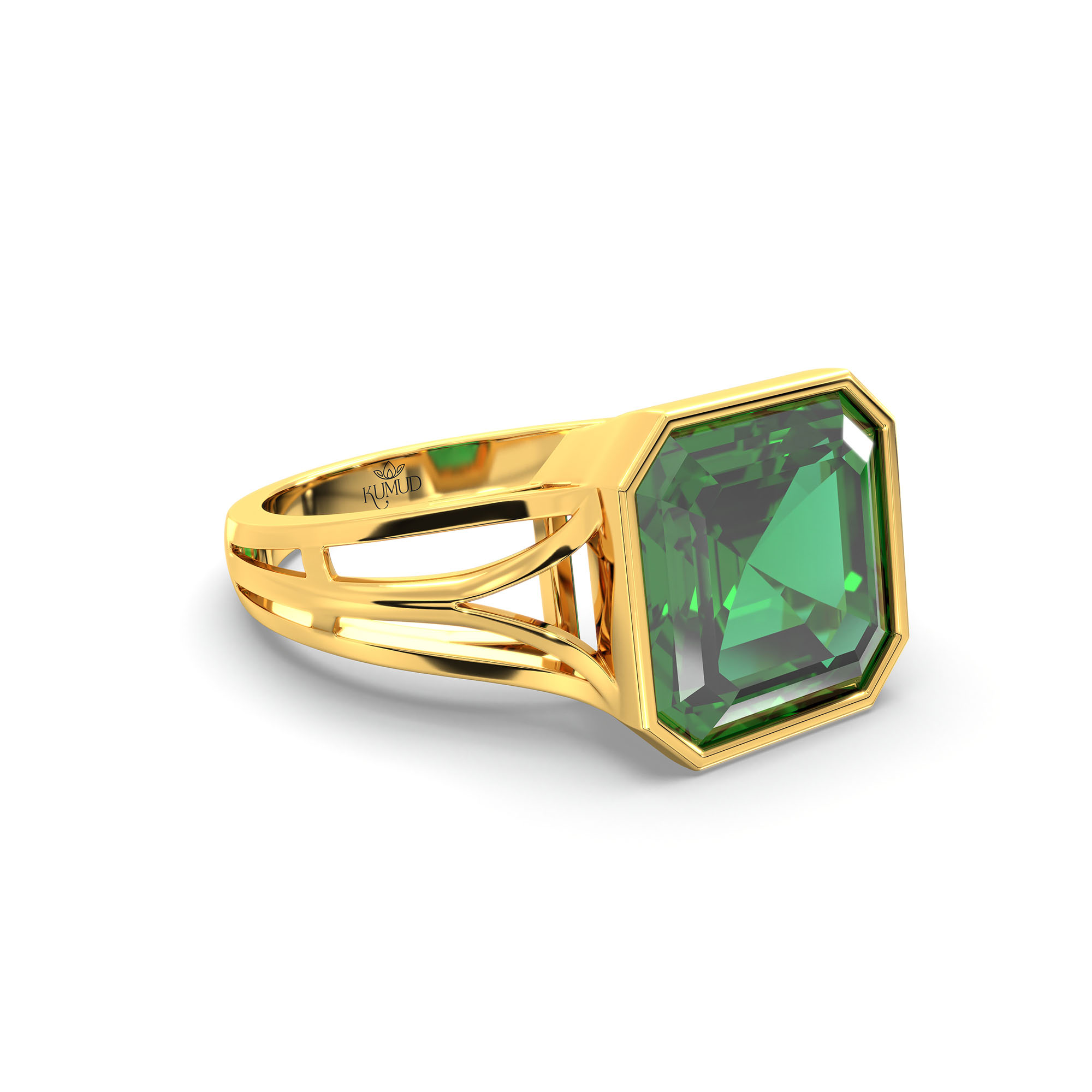 Emerald (Panna) Ring in 22K Yellow Gold – Cushion 8 mm, Bezel Setting, 5 g (Design K15-21) thumbnail
