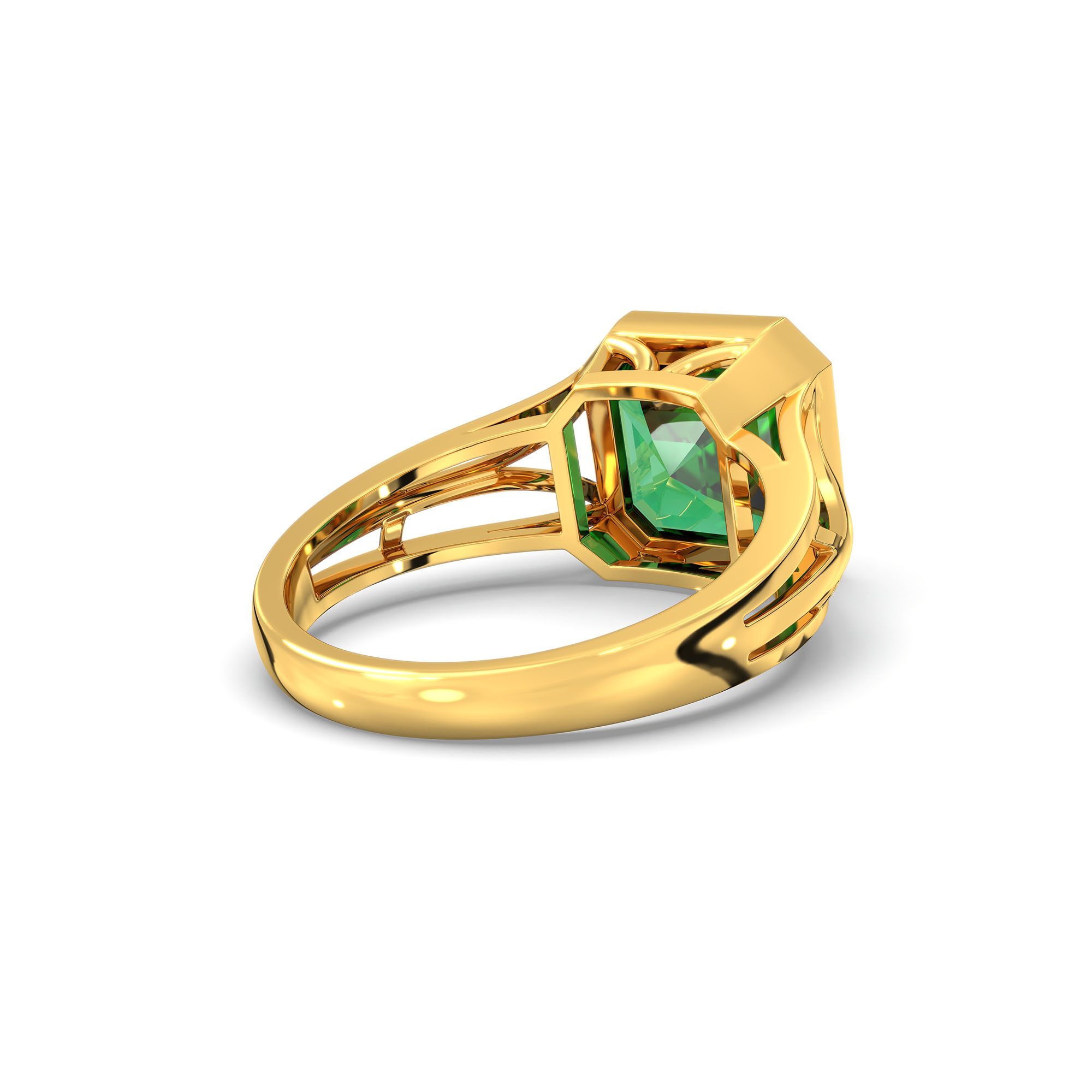 Emerald (Panna) Ring in 22K Yellow Gold – Cushion 8 mm, Bezel Setting, 5 g (Design K15-21) thumbnail