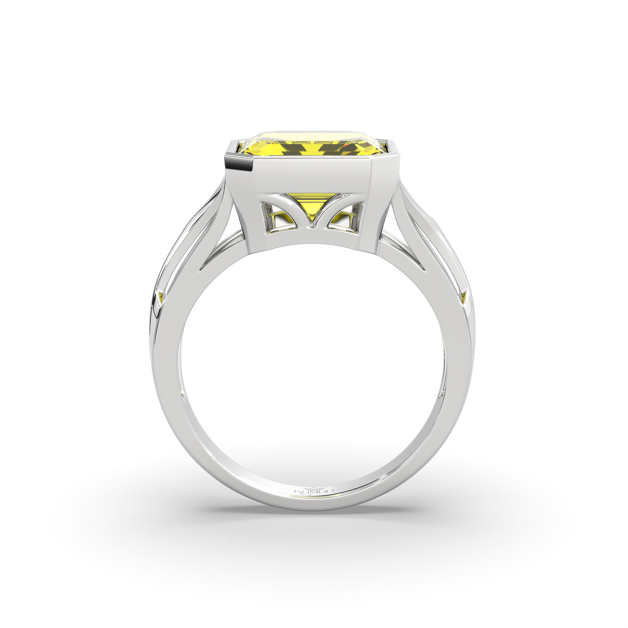 Yellow Sapphire (Pukhraj) Ring in 18K White Gold – Cushion 8 mm, Bezel Setting, 5 g (Design K15-21) thumbnail
