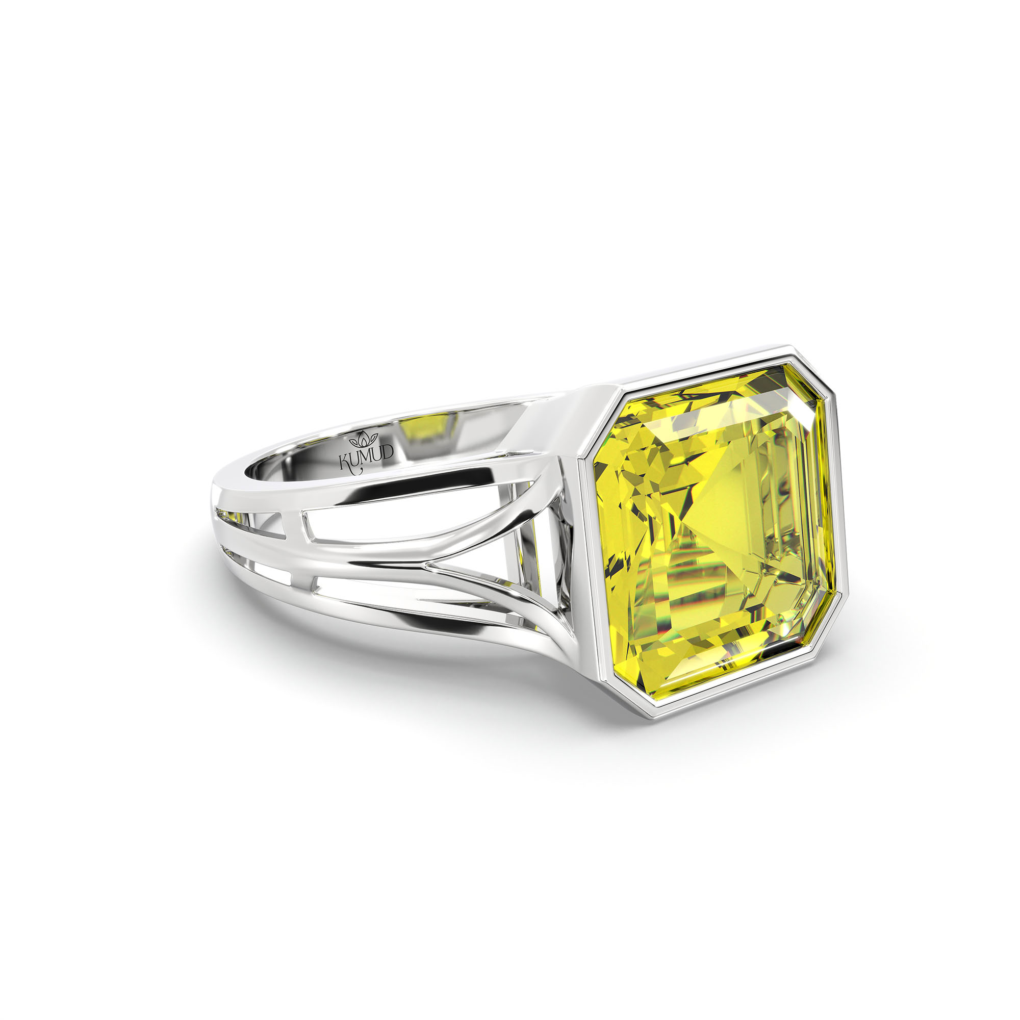 Yellow Sapphire (Pukhraj) Ring in 18K White Gold – Cushion 8 mm, Bezel Setting, 5 g (Design K15-21) thumbnail