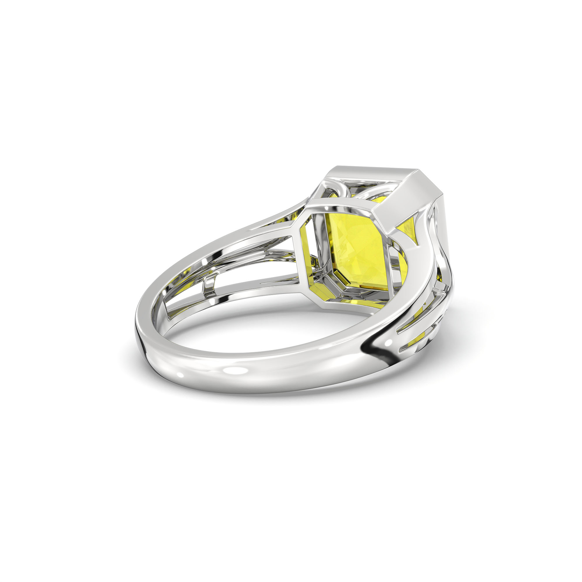 Yellow Sapphire (Pukhraj) Ring in 18K White Gold – Cushion 8 mm, Bezel Setting, 5 g (Design K15-21) thumbnail