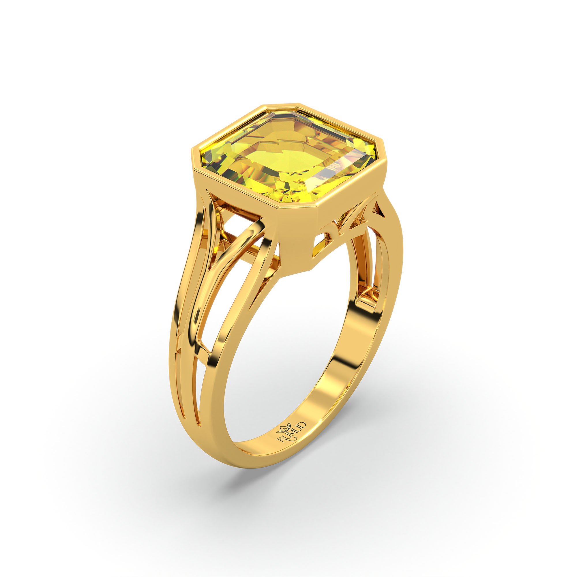 Yellow Sapphire (Pukhraj) Ring in 22K Yellow Gold – Cushion 8 mm, Bezel Setting, 5 g (Design K15-21) thumbnail