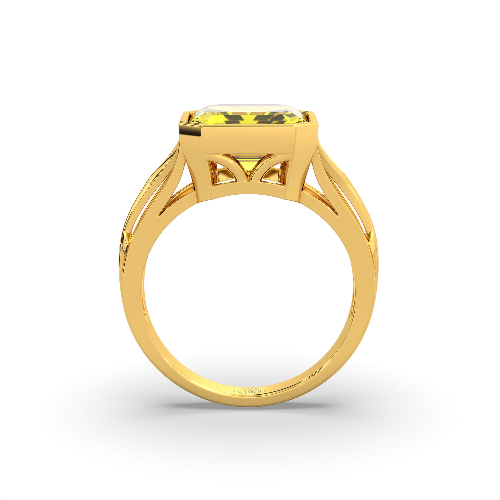 Yellow Sapphire (Pukhraj) Ring in 22K Yellow Gold – Cushion 8 mm, Bezel Setting, 5 g (Design K15-21) thumbnail