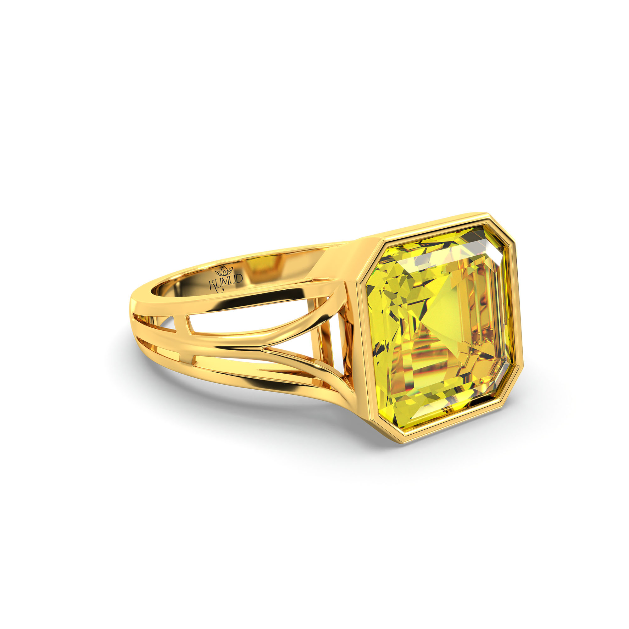 Yellow Sapphire (Pukhraj) Ring in 22K Yellow Gold – Cushion 8 mm, Bezel Setting, 5 g (Design K15-21) thumbnail