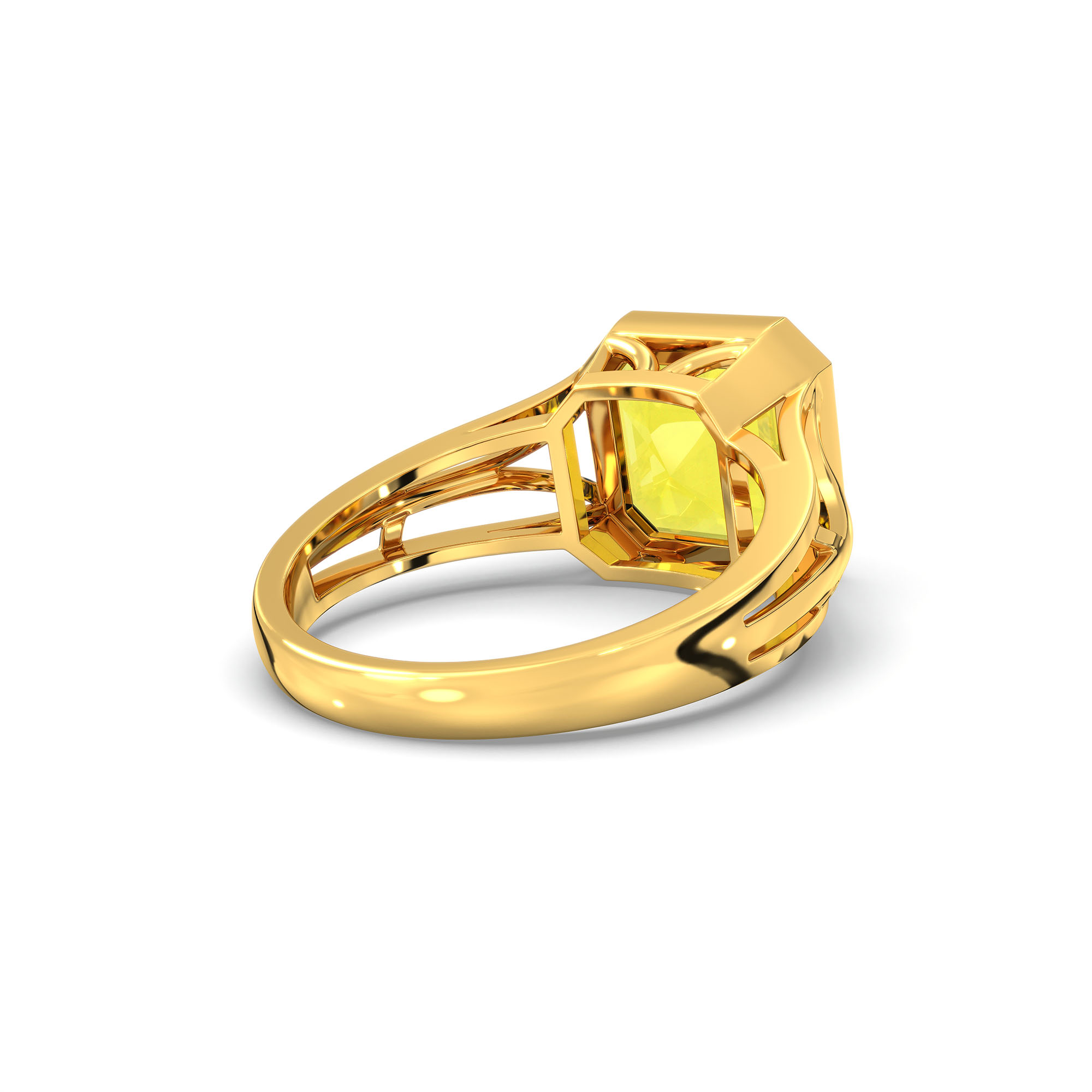 Yellow Sapphire (Pukhraj) Ring in 22K Yellow Gold – Cushion 8 mm, Bezel Setting, 5 g (Design K15-21) thumbnail